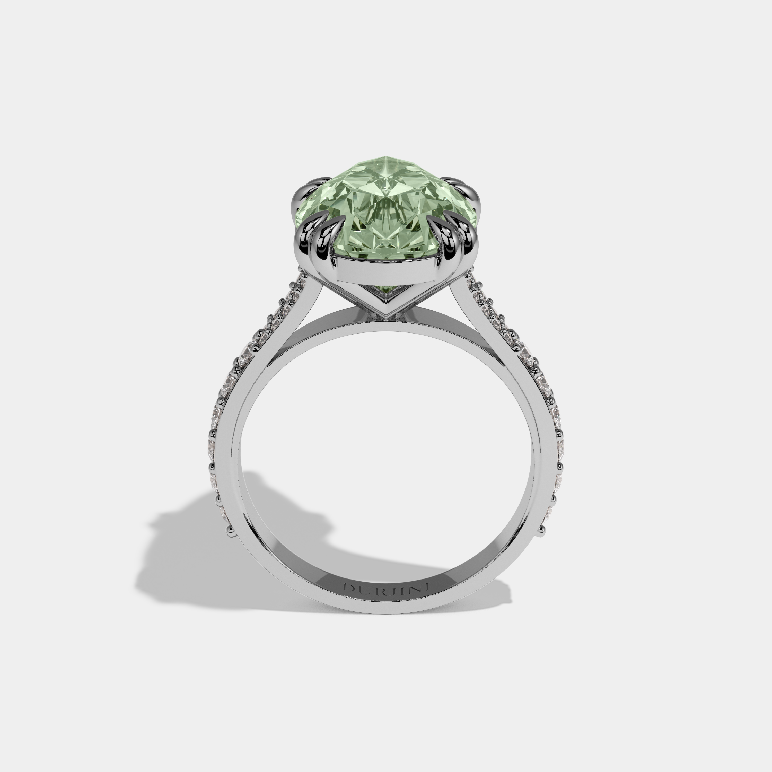 Louise Fancy Light Green Pear Brilliant Cut Diamond Band Engagement Ring 8ct 18K White Gold