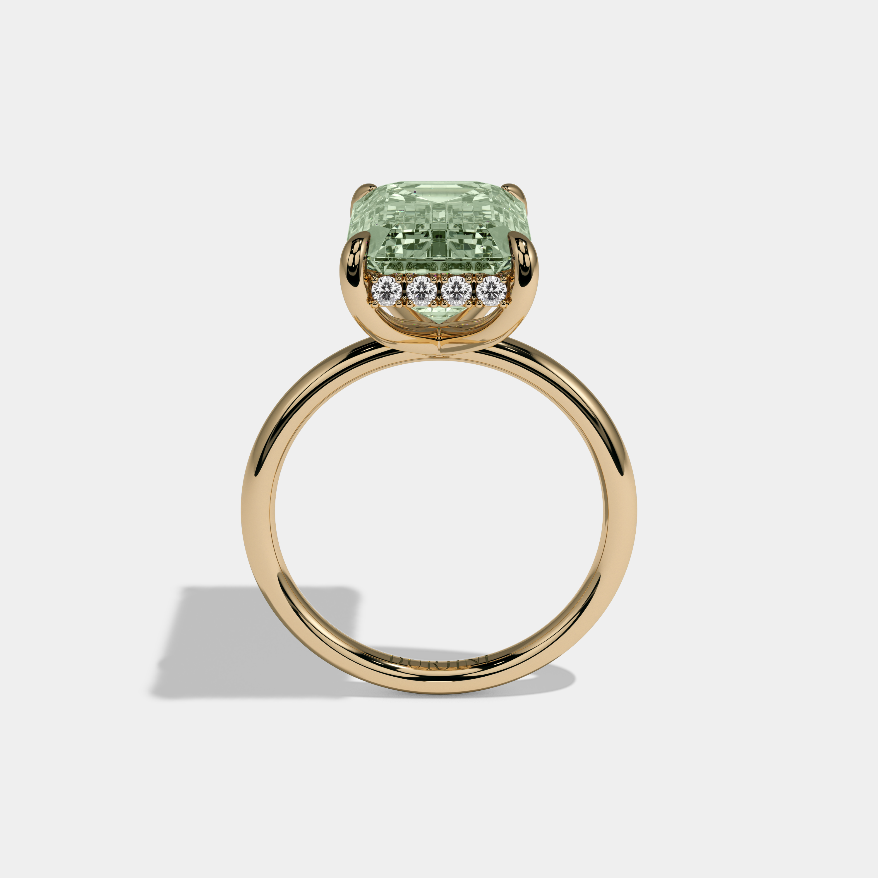 Margaret Fancy Light Green Emerald Brilliant Cut Diamond Plain Band With Hidden Halo 6.5ct 18K Yellow Gold