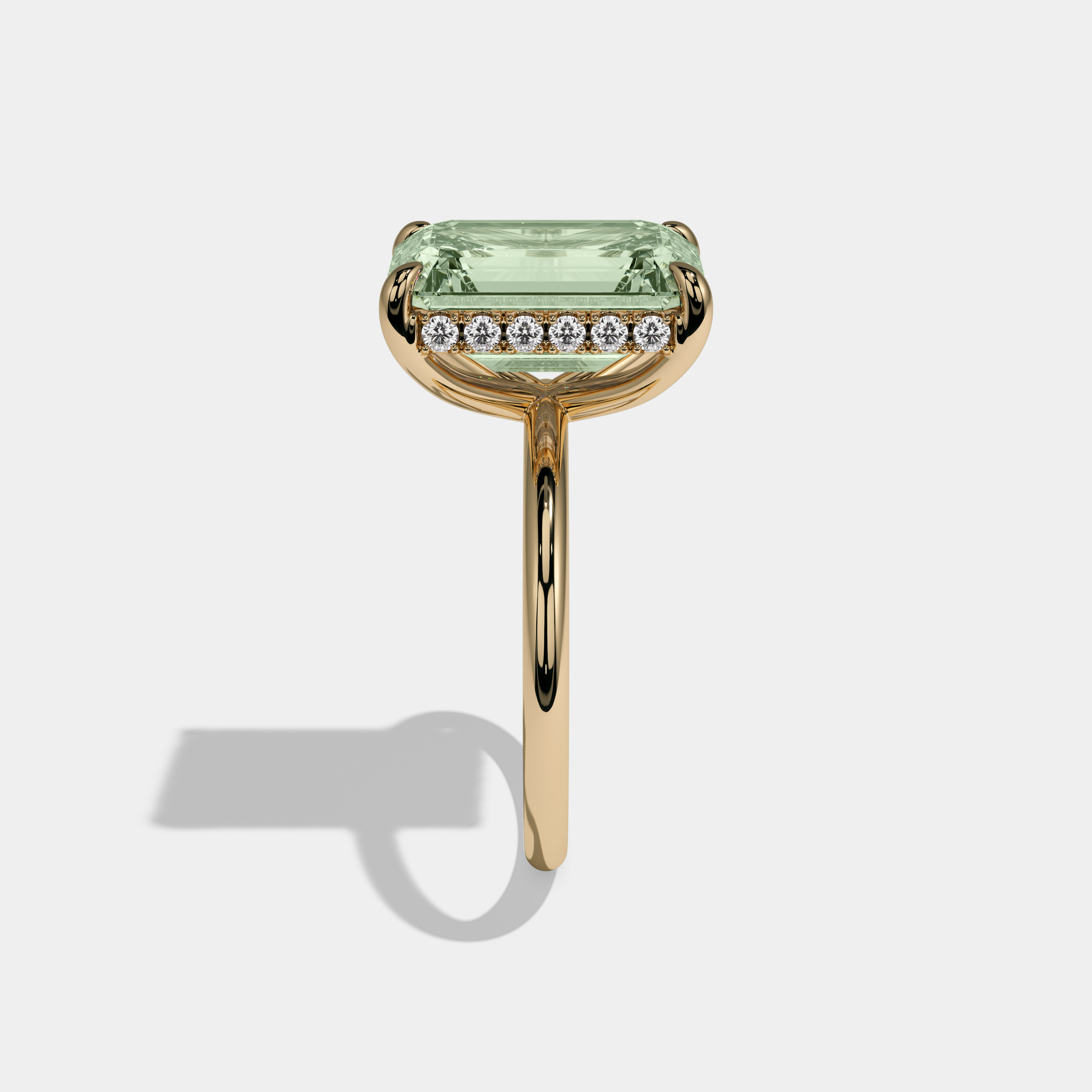 Margaret Fancy Light Green Emerald Brilliant Cut Diamond Plain Band With Hidden Halo 6.5ct 18K Yellow Gold