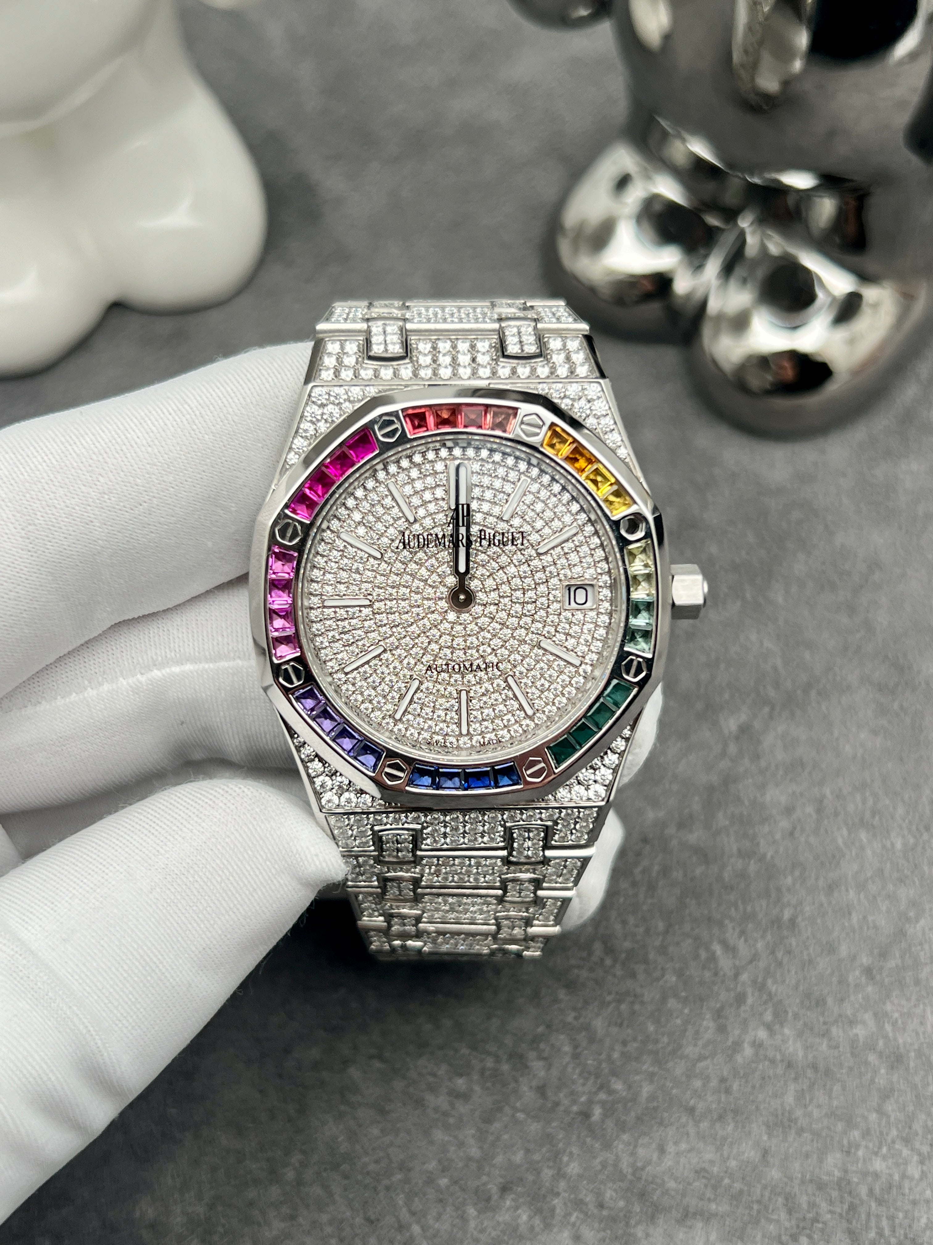 Audemars Piguet Royal Oak Automatic Gold Diamonds Men Watch 15413BC.YY.1220BC.01