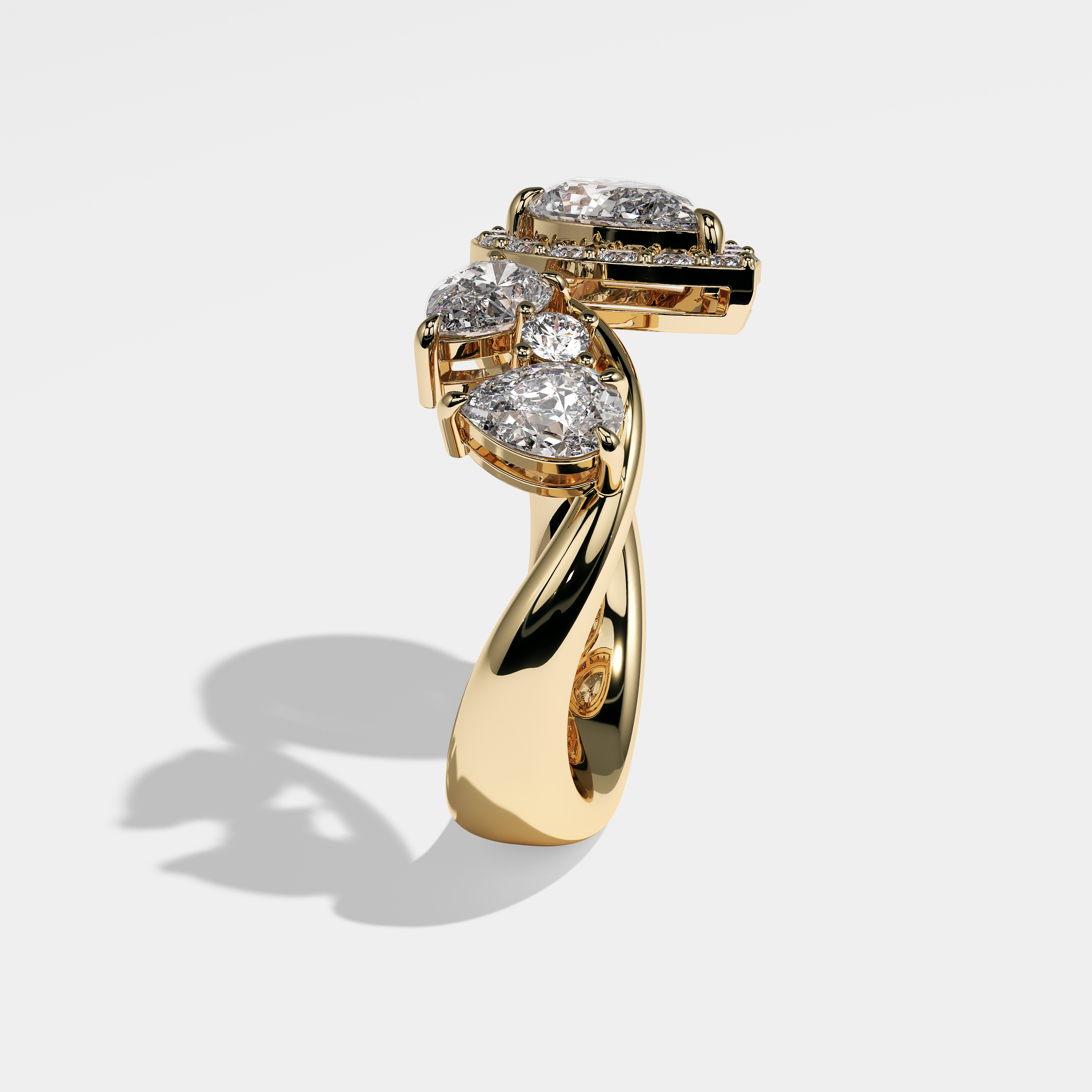 Side View – Kurbãni Durjini Blanche Diamond Pear Engagement Ring Yellow Gold
