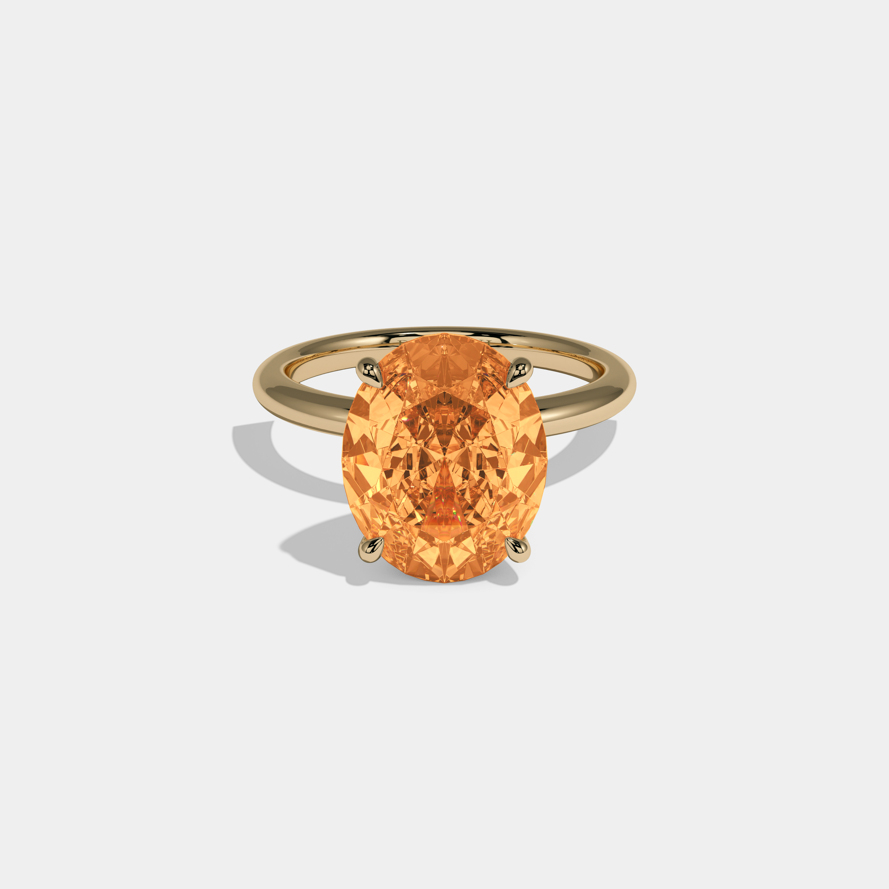 Elizabeth Fancy Orange Oval Cut Diamond Plain Band Engagement Ring 6.5ct 18K Yellow Gold
