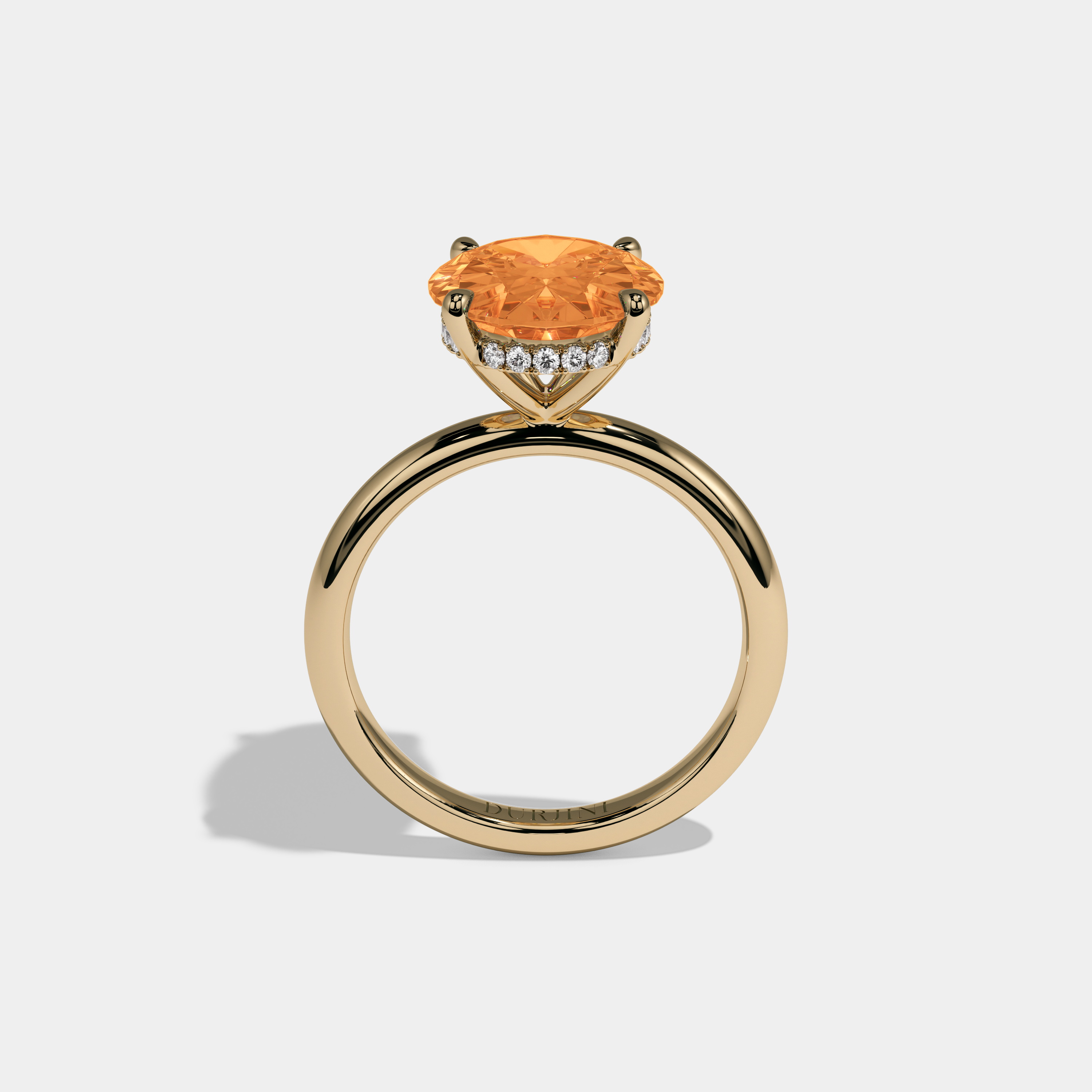 Elizabeth Fancy Orange Oval Cut Diamond Plain Band Engagement Ring 6.5ct 18K Yellow Gold