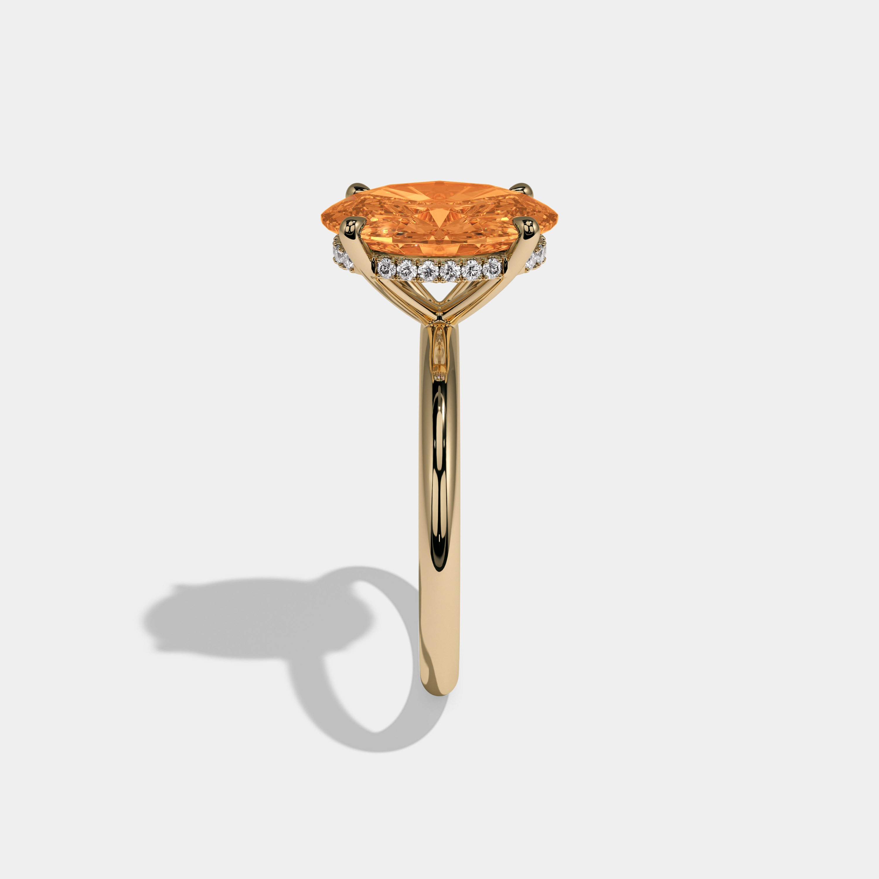 Elizabeth Fancy Orange Oval Cut Diamond Plain Band Engagement Ring 6.5ct 18K Yellow Gold