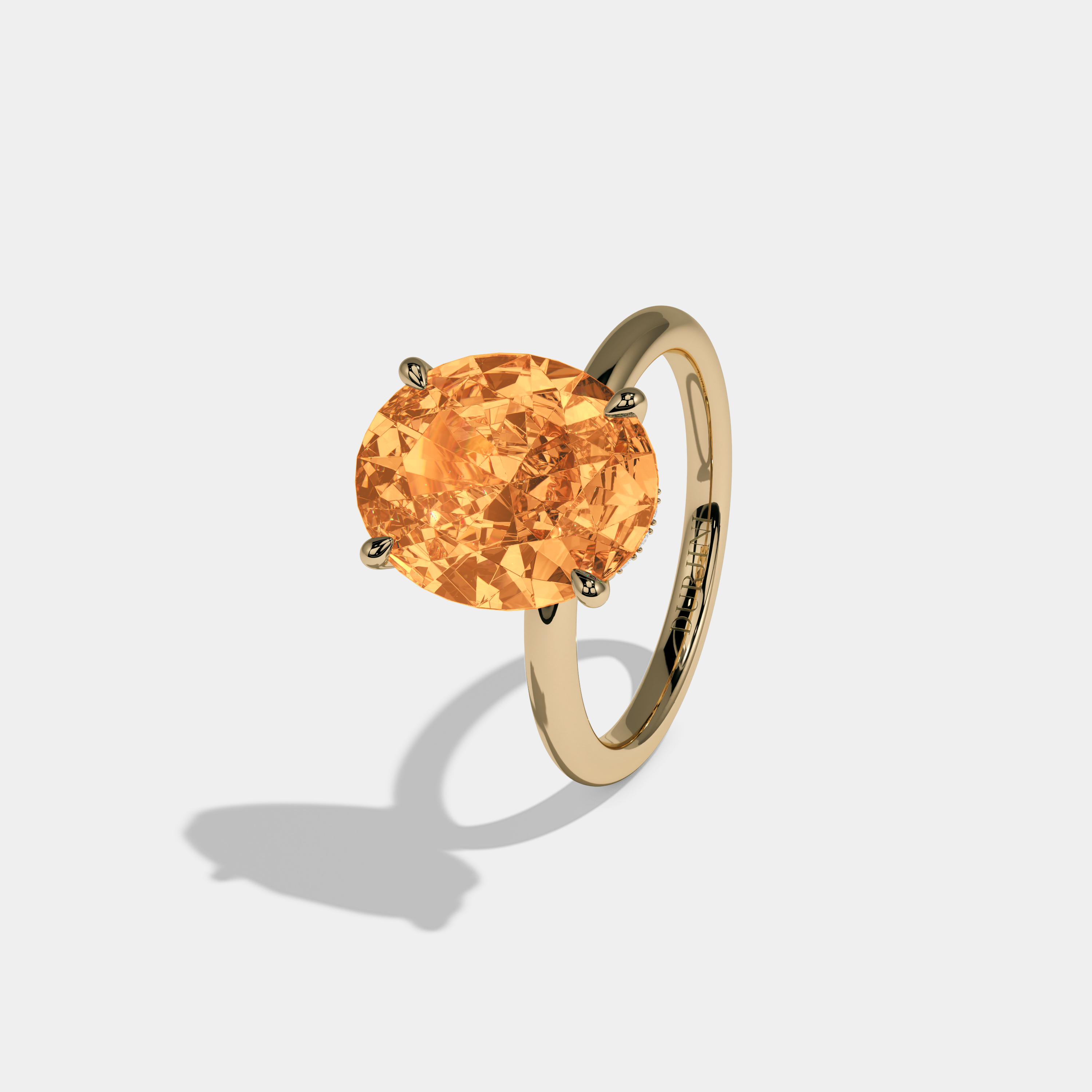 Elizabeth Fancy Orange Oval Cut Diamond Plain Band Engagement Ring 6.5ct 18K Yellow Gold