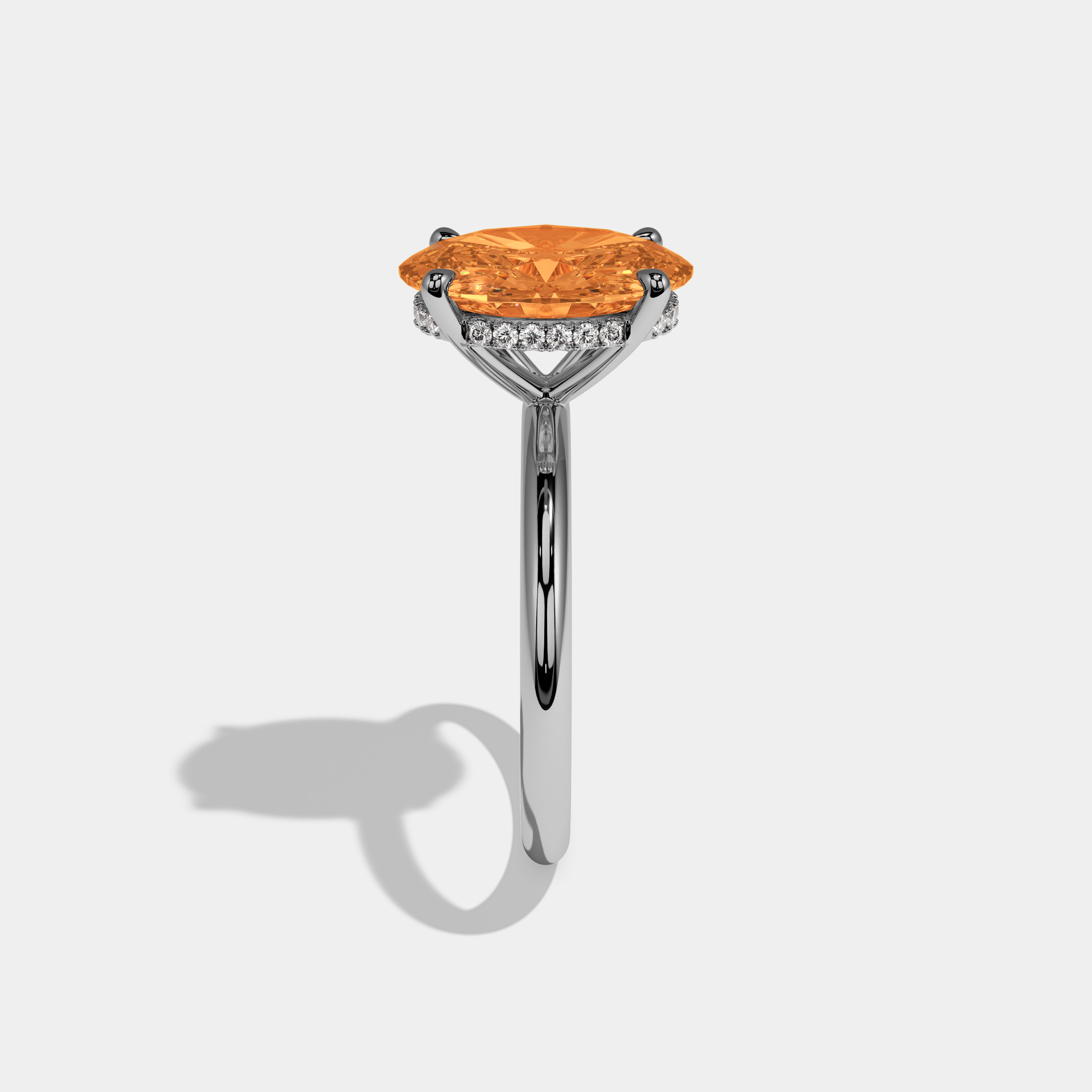 Augusta Fancy Orange Oval Cut Diamond Plain Band Engagement Ring 6.5ct 18K White Gold