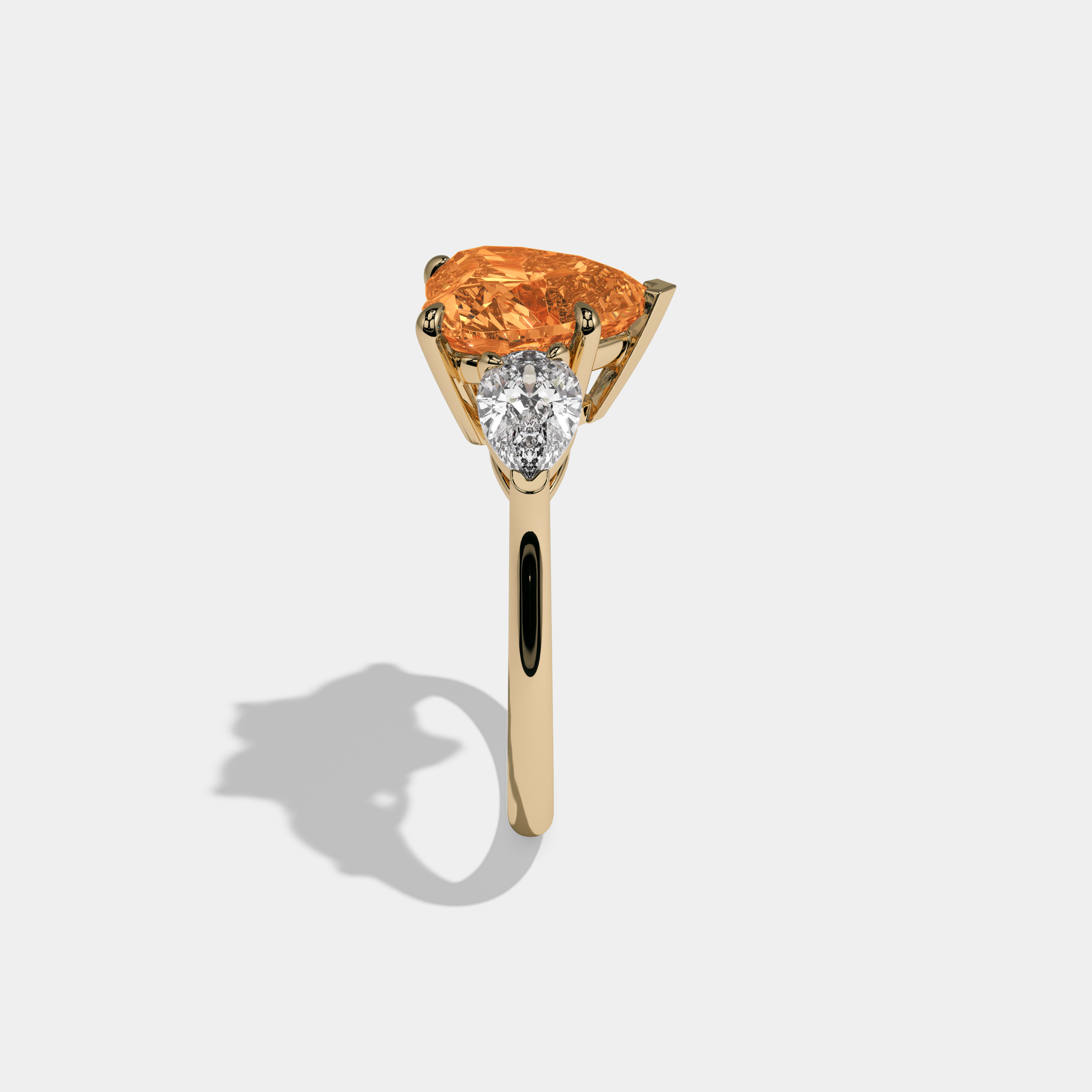 Elizabeth Fancy Orange Heart Cut Diamond Plain Band With Pear Cut Sides Engagement Ring 8ct 18K Yellow Gold
