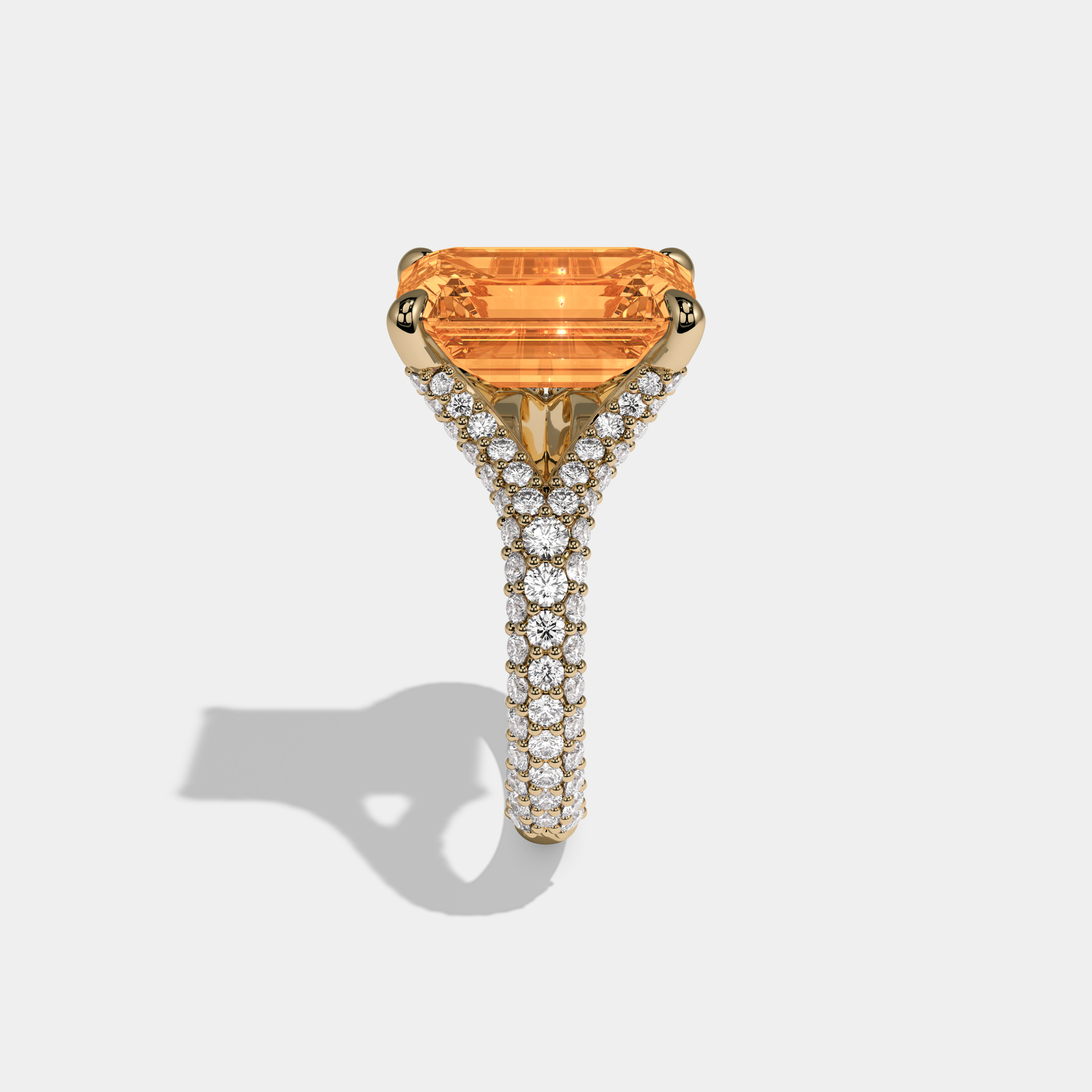 Elizabeth Fancy Orange Emerald Cut Diamond Band Engagement Ring 8ct 18K Yellow Gold