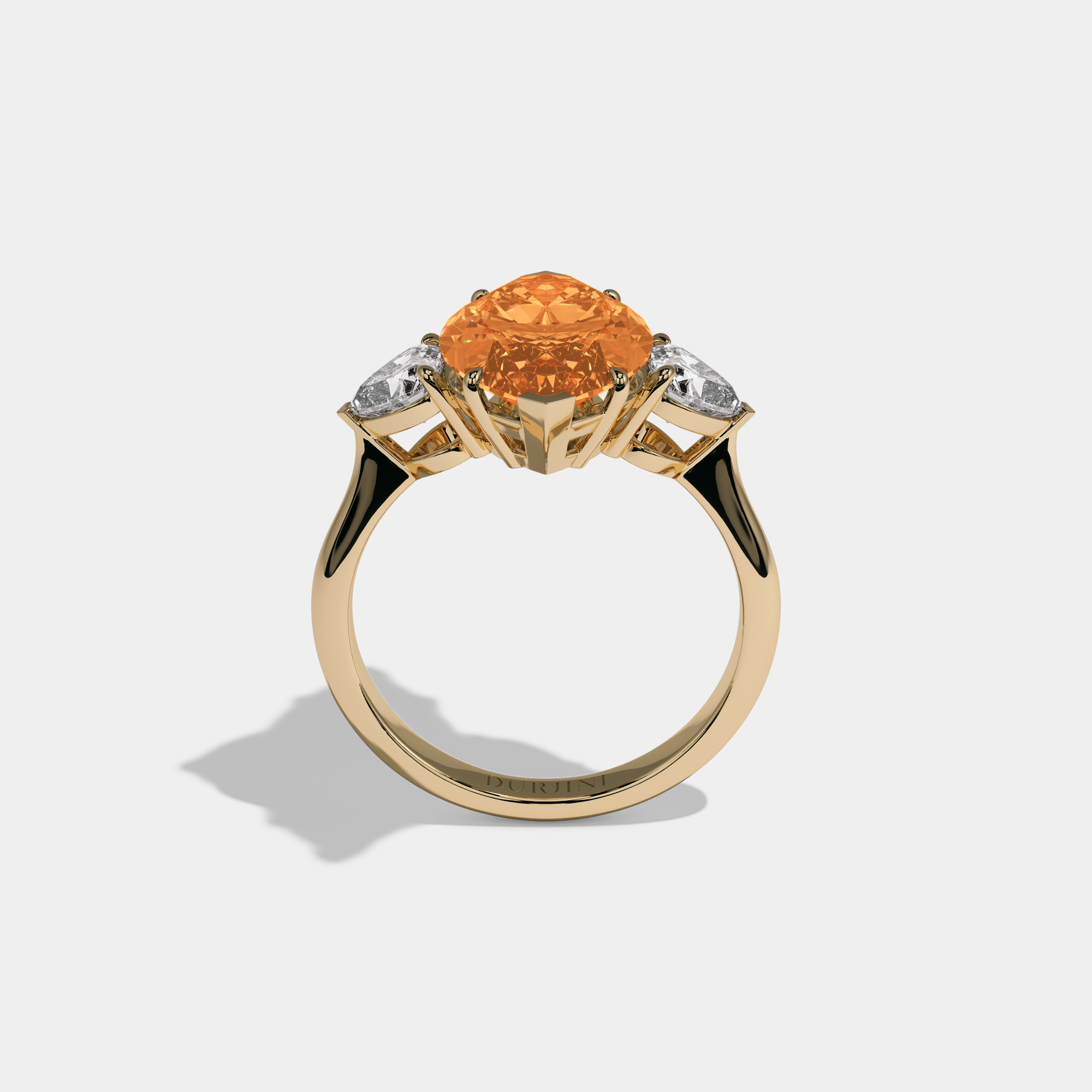 Elizabeth Fancy Orange Marquise Cut Diamond Plain Band With Heart Cut Sides Engagement Ring 8ct 18K Yellow Gold