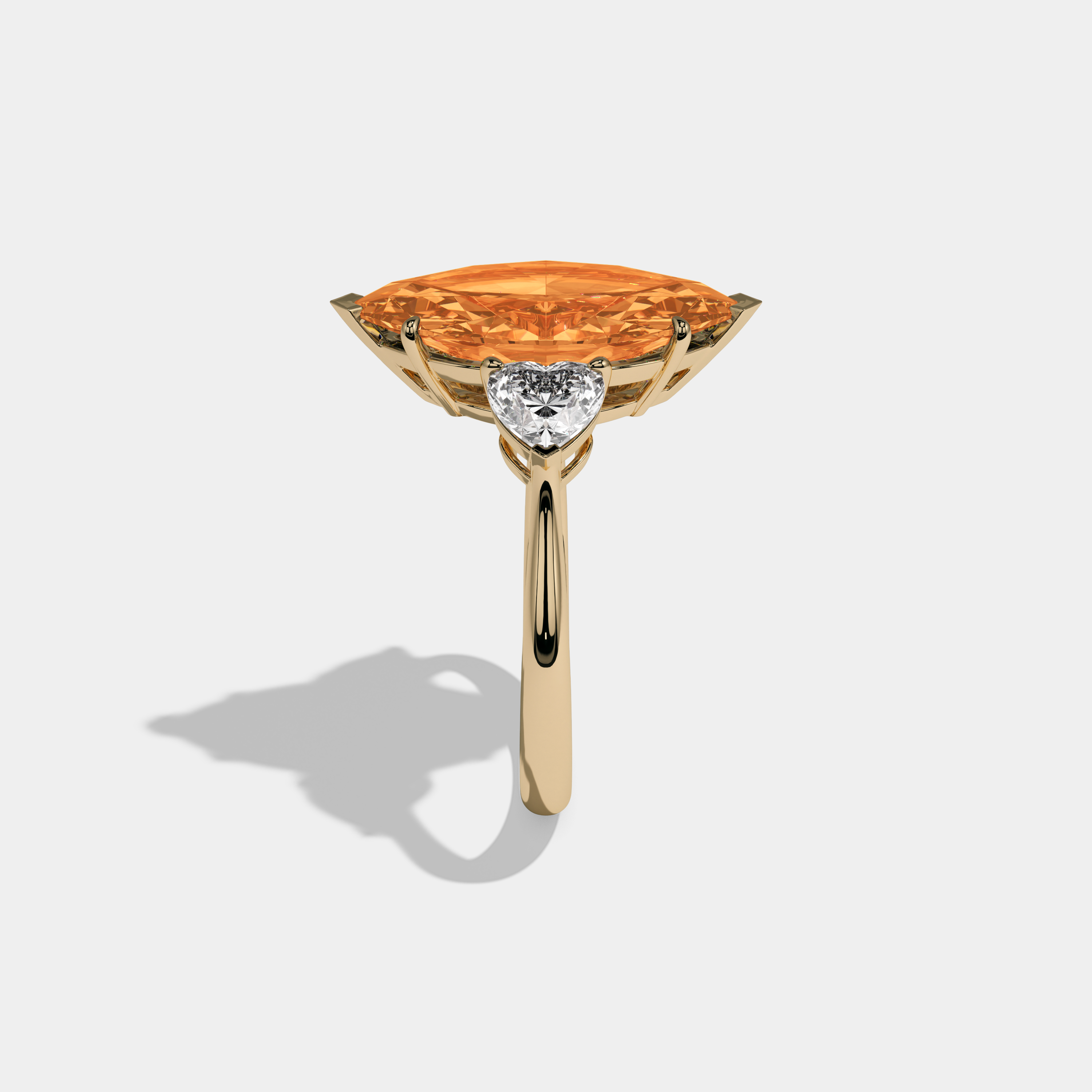 Elizabeth Fancy Orange Marquise Cut Diamond Plain Band With Heart Cut Sides Engagement Ring 8ct 18K Yellow Gold