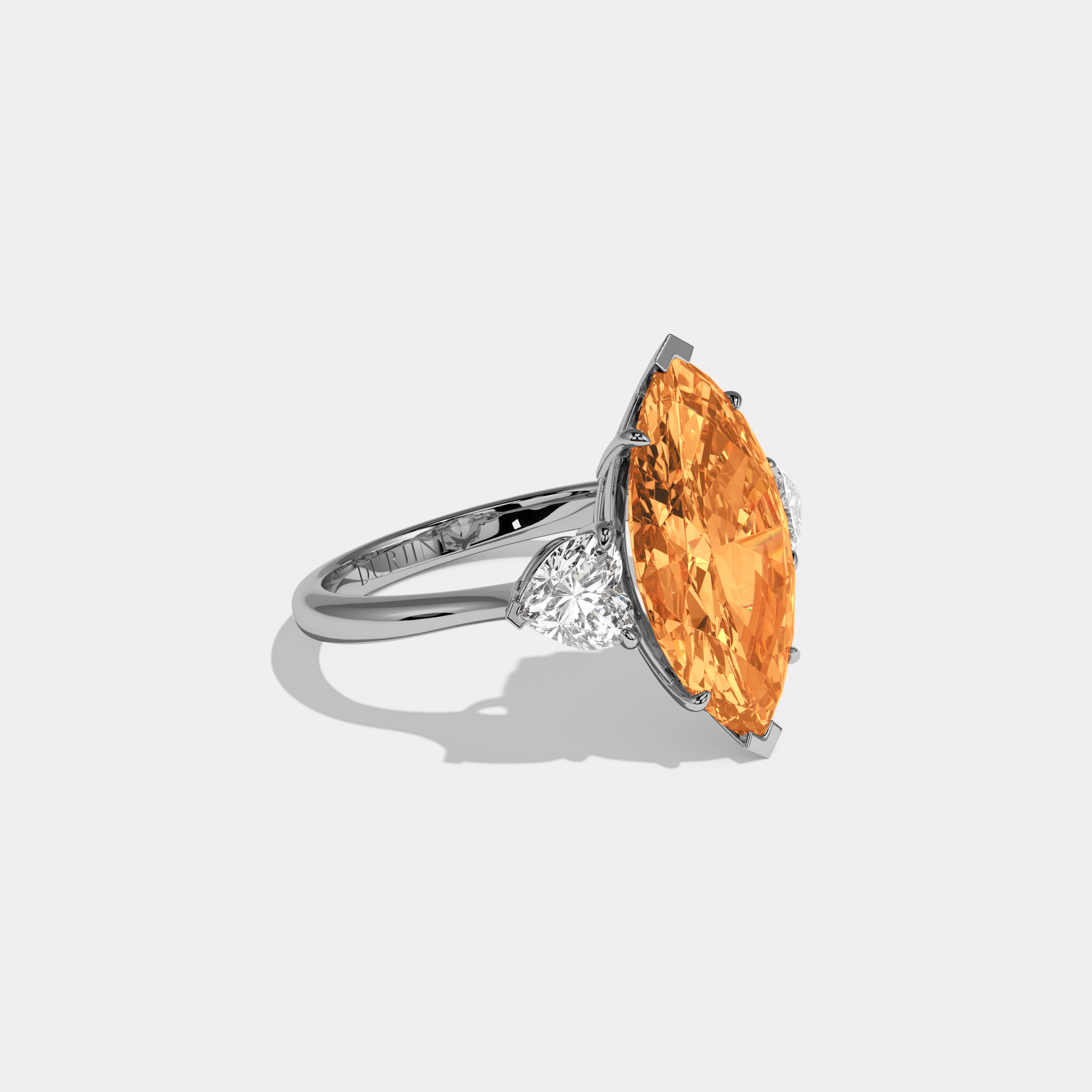 Augusta Fancy Orange Marquise Cut Diamond Plain Band With Heart Cut Sides Engagement Ring 8ct 18K White Gold