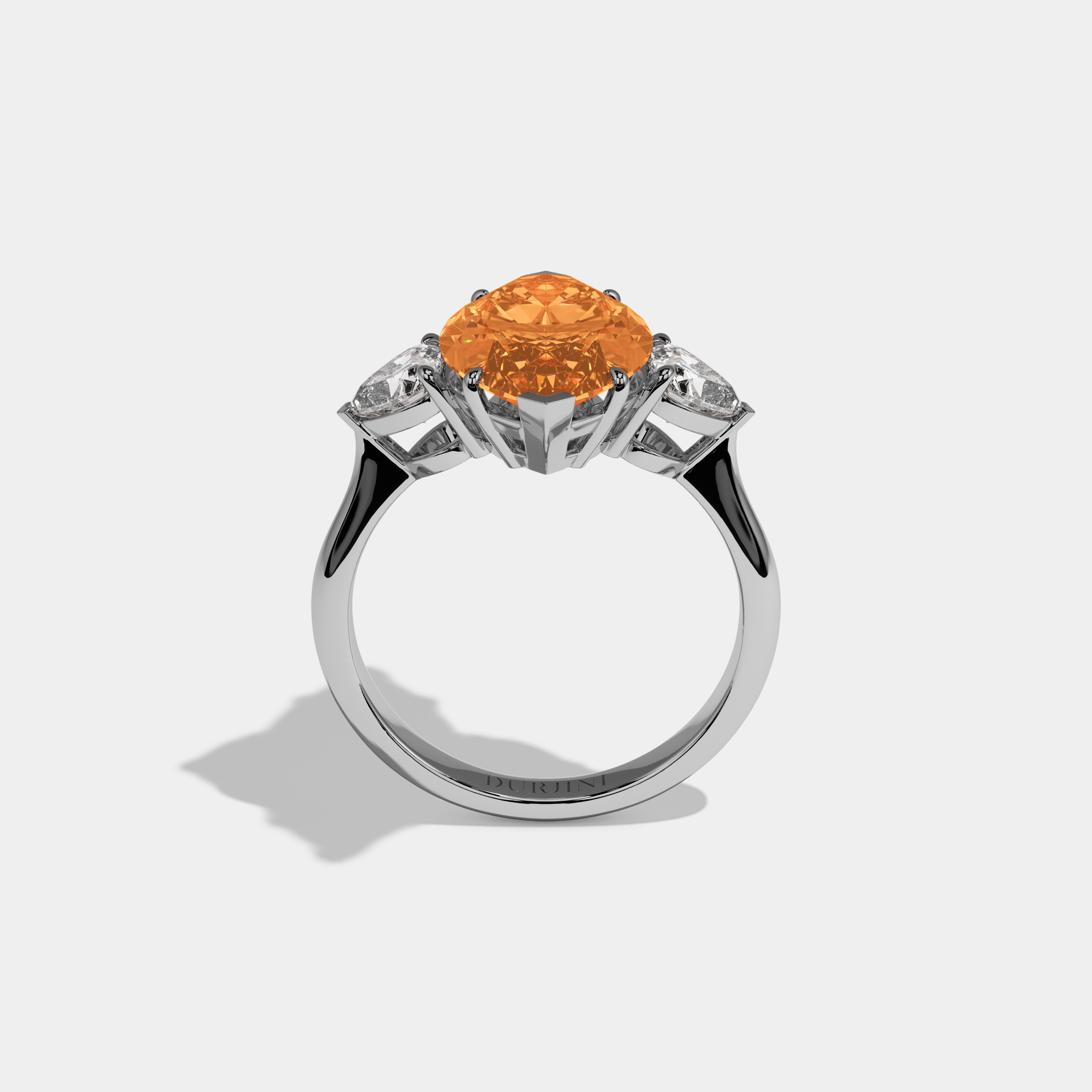 Augusta Fancy Orange Marquise Cut Diamond Plain Band With Heart Cut Sides Engagement Ring 8ct 18K White Gold