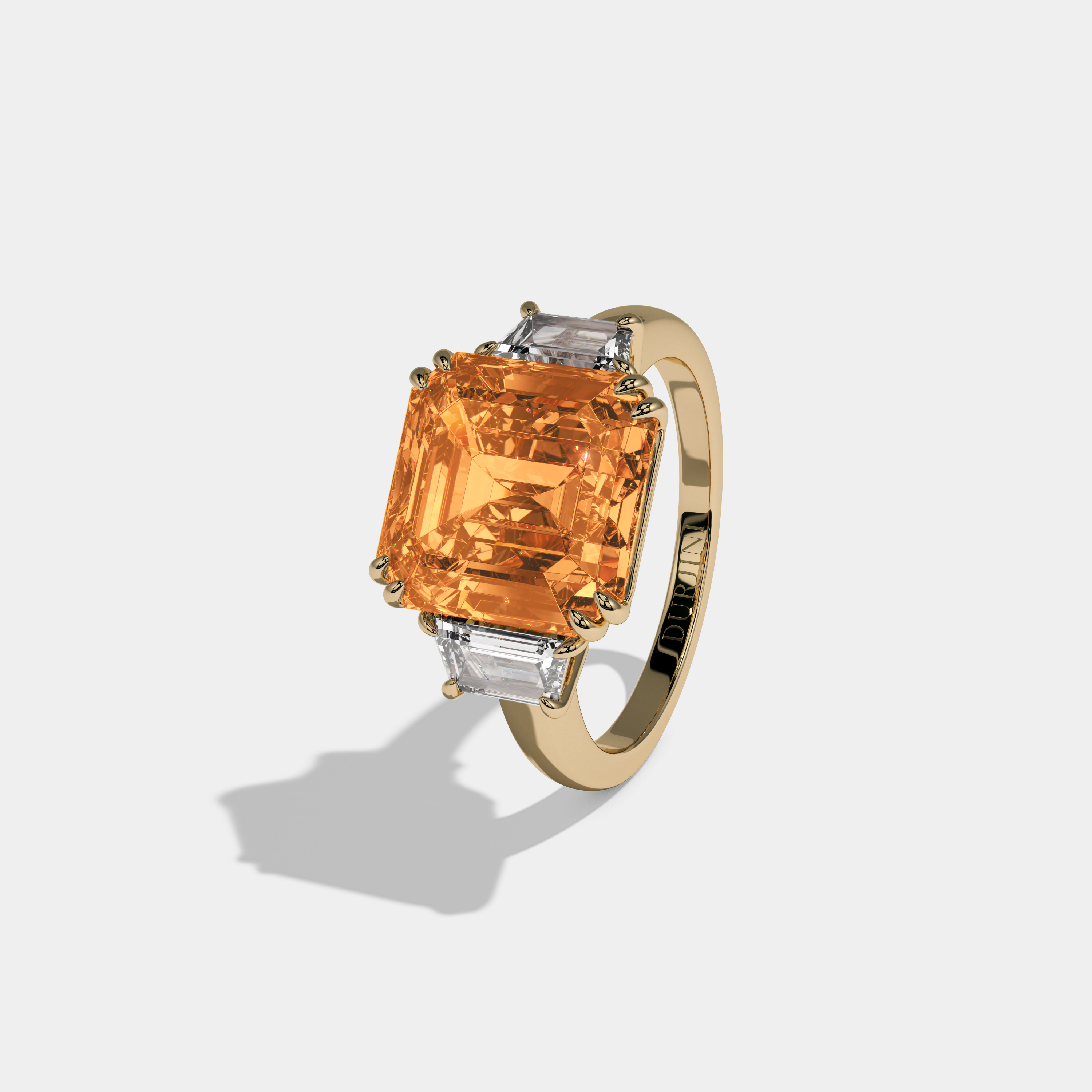 Elizabeth Fancy Orange Asscher Cut Diamond Plain Band With Step Cut Sides Engagement Ring 8ct 18K Yellow Gold