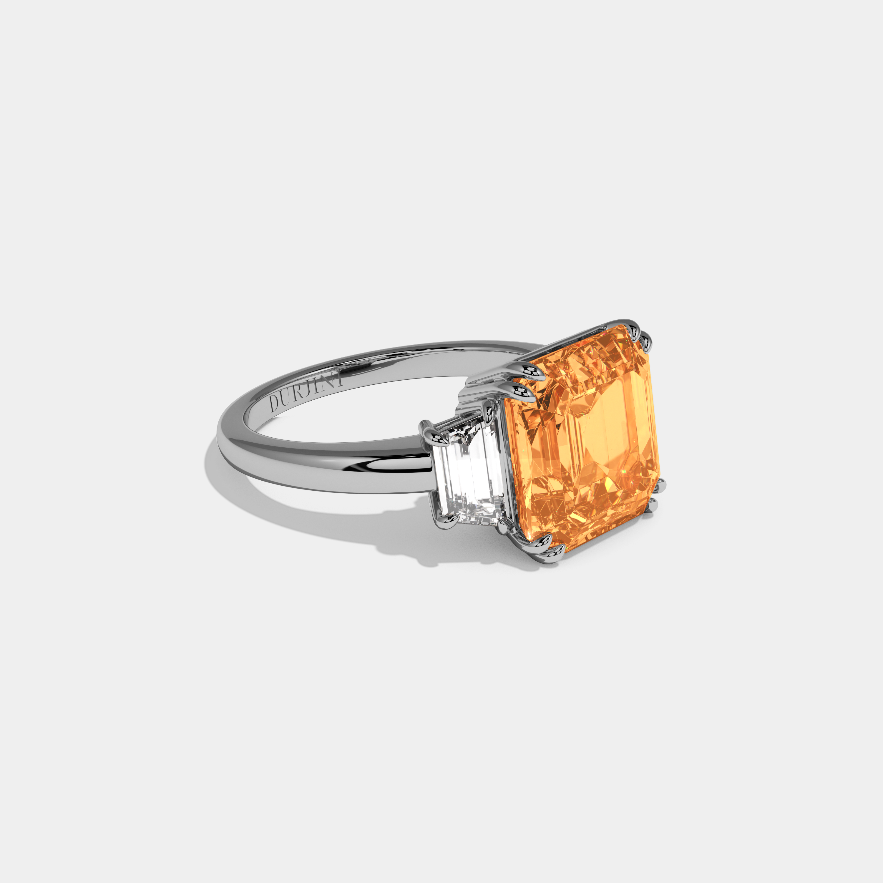Augusta Fancy Orange Asscher Cut Diamond Plain Band With Step Cut Sides Engagement Ring 8ct 18K White Gold