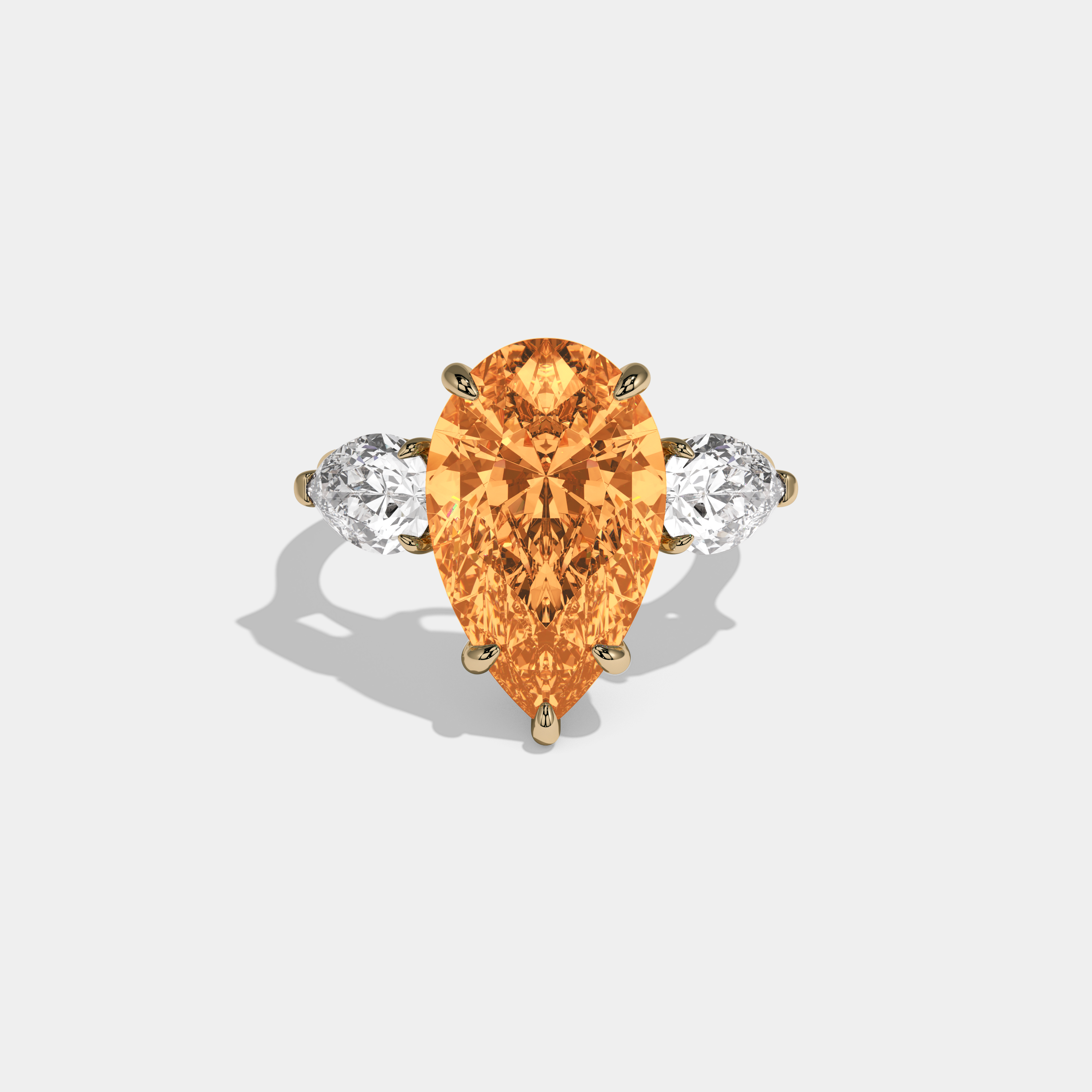 Sophia Fancy Orange Pear Cut Diamond Plain Band With Pear Cut Sides Engagement Ring 8ct 18k Yellow Gold