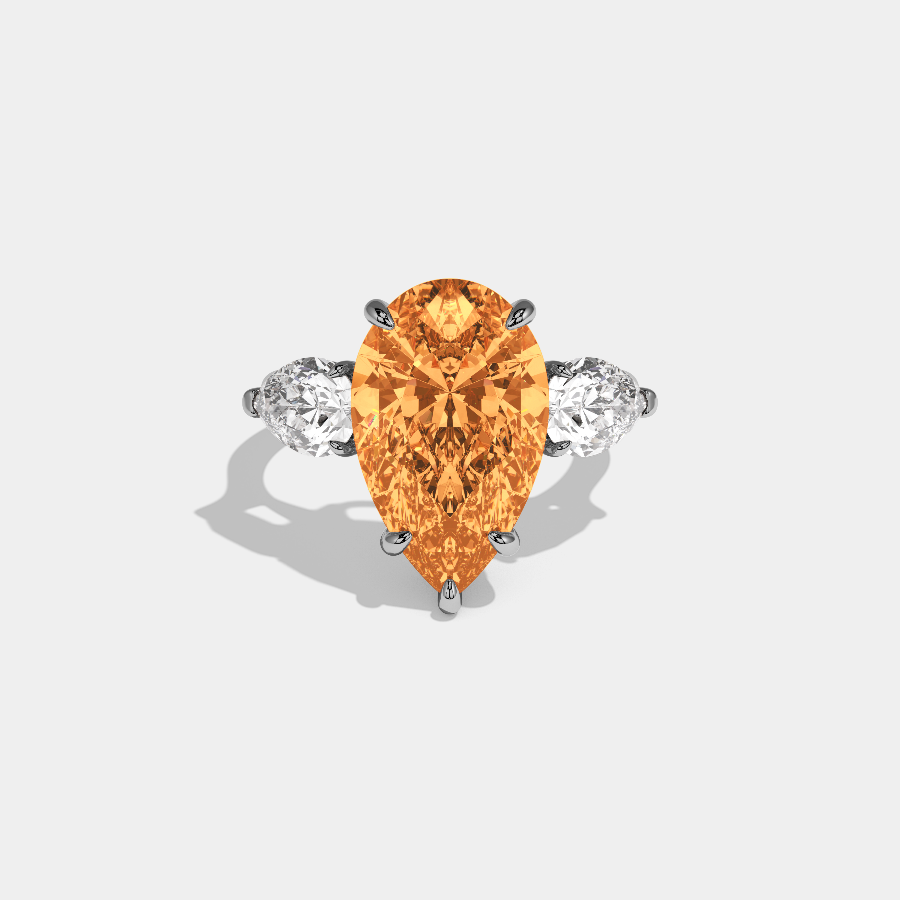 Louisa Fancy Orange Pear Cut Diamond Plain Band With Pear Cut Sides Engagement Ring 8ct 18k White Gold