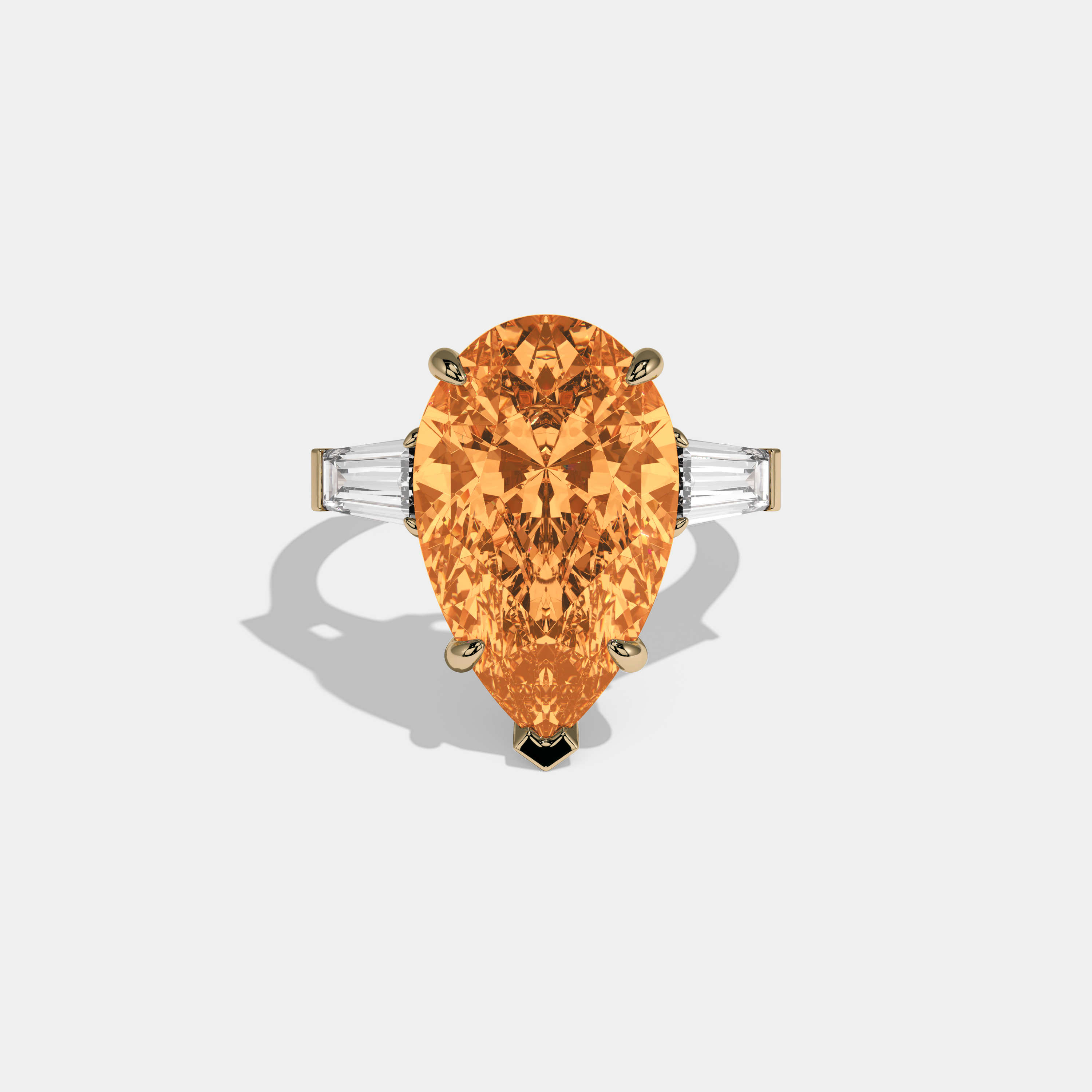 Matilda Fancy Orange Pear Cut Diamond Plain Band With Baguette Cut Sides Engagement Ring 8ct 18k Yellow Gold