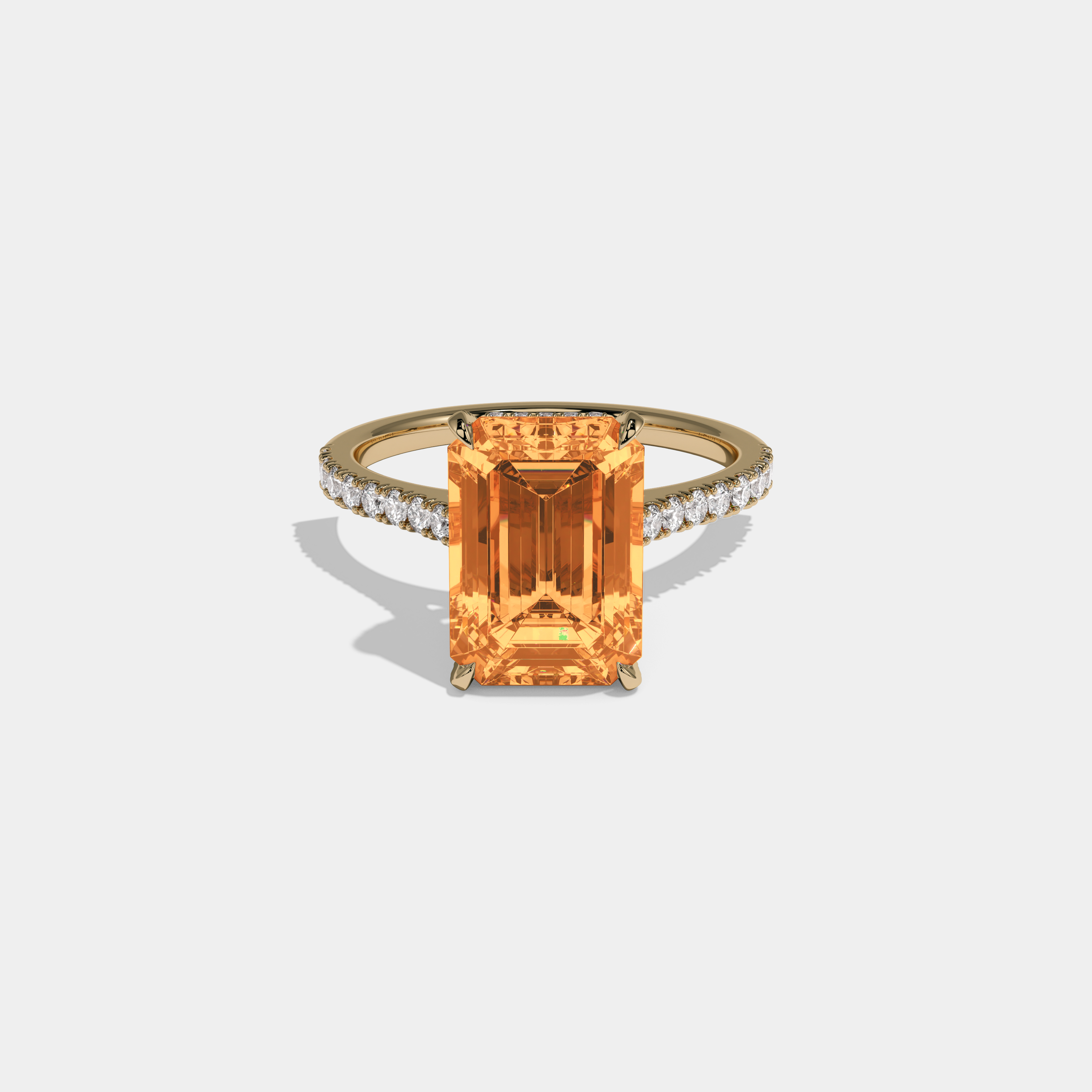 Matilda Fancy Orange Emerald Cut Diamond Band Engagement Ring 8ct 18k Yellow Gold