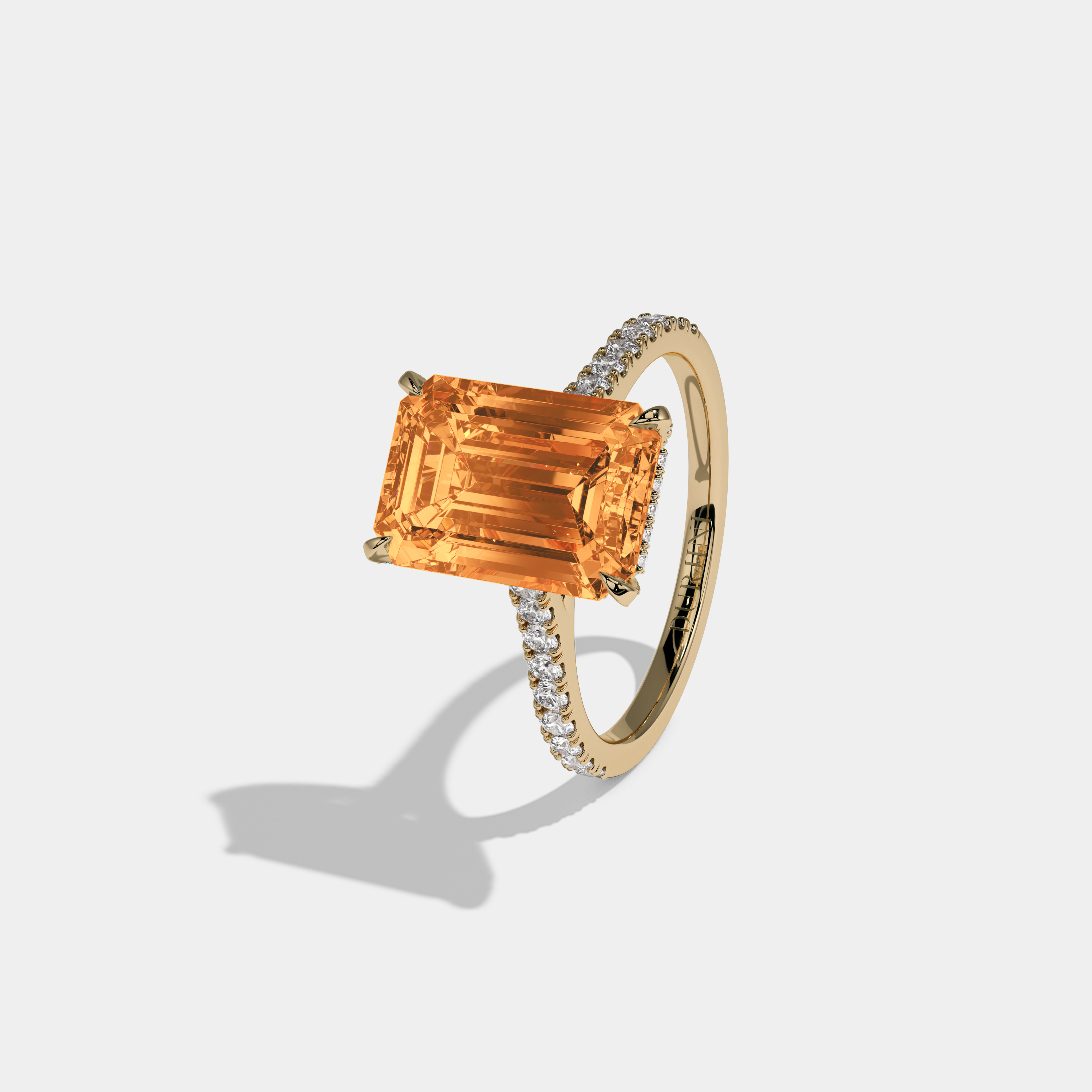 Matilda Fancy Orange Emerald Cut Diamond Band Engagement Ring 8ct 18k Yellow Gold