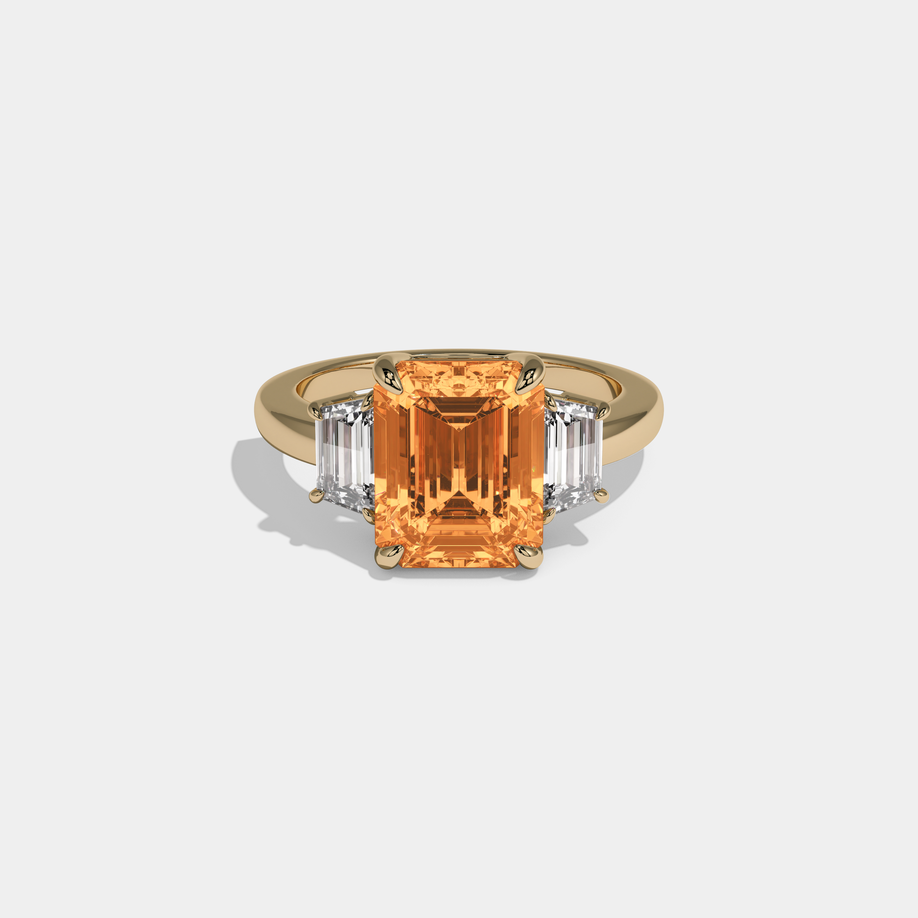 Sophia Fancy Orange Emerald Cut Diamond Plain Band With Step Cut Sides Engagement Ring 8ct 18k Yellow Gold