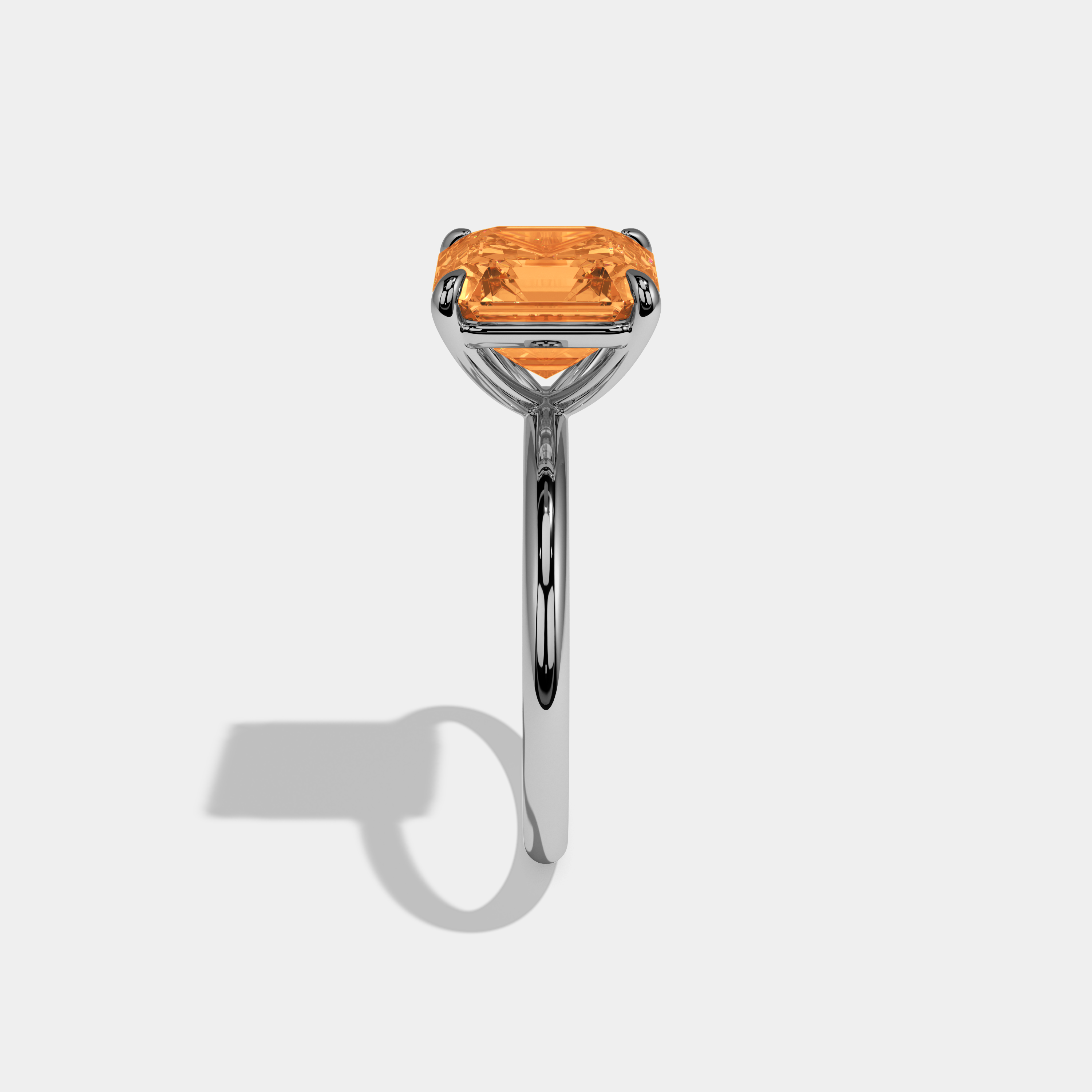 Louisa Fancy Orange Asscher Cut Diamond Plain Band Engagement Ring 6ct 18k White Gold