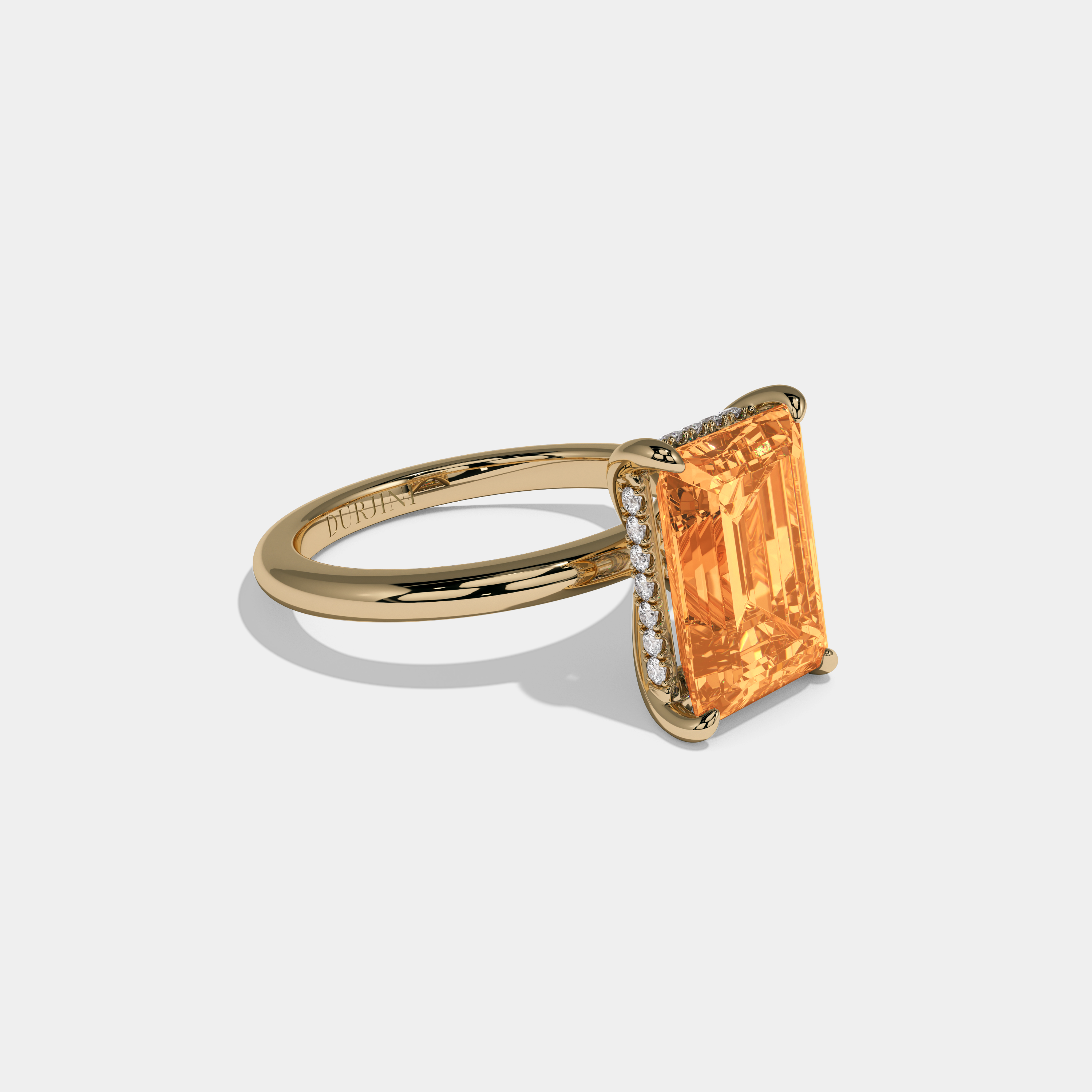 Sophia Fancy Orange Emerald Cut Diamond Plain Band Engagement Ring 6.5ct 18K Yellow Gold