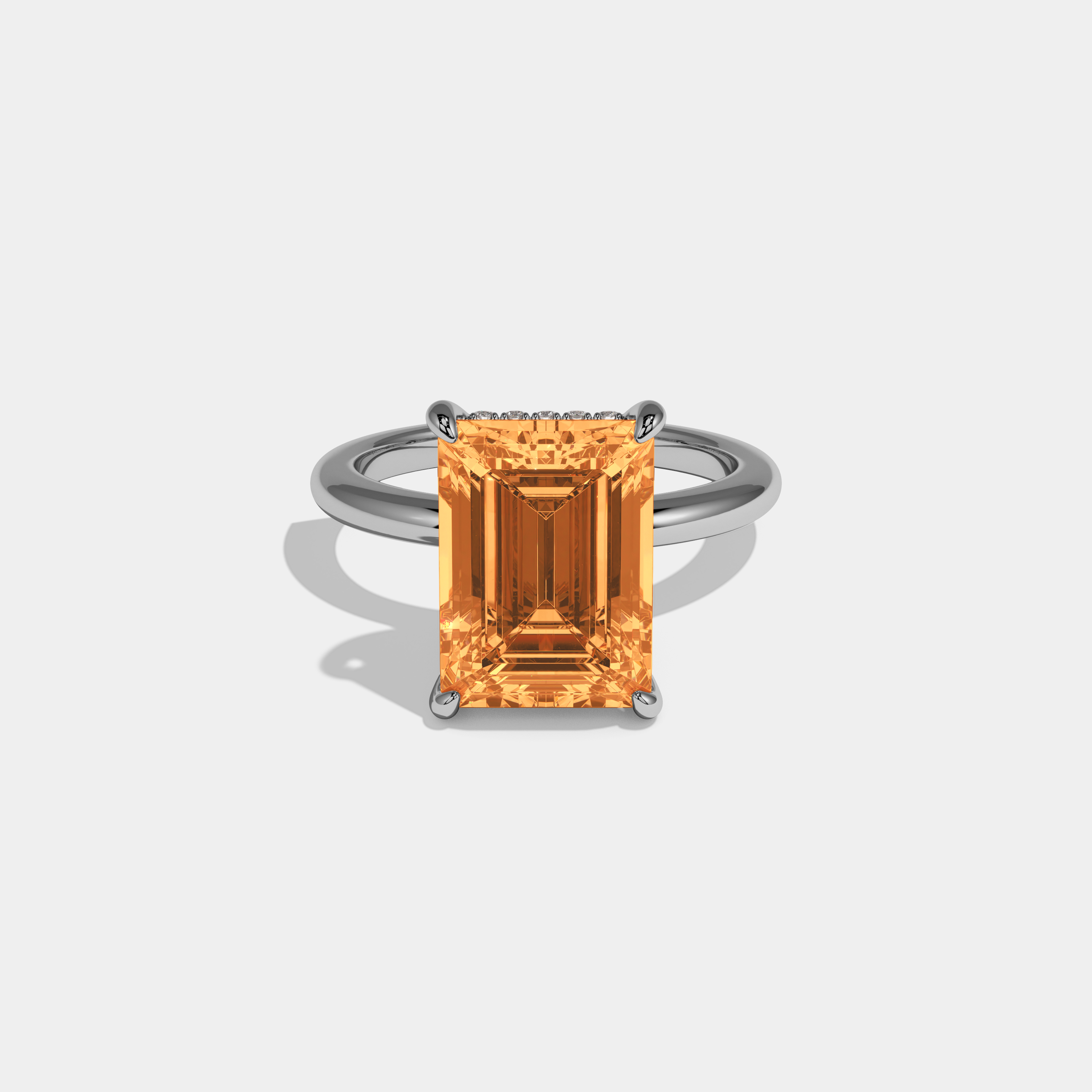 Caroline Fancy Orange Emerald Cut Diamond Plain Band Engagement Ring 6.5ct 18K White Gold