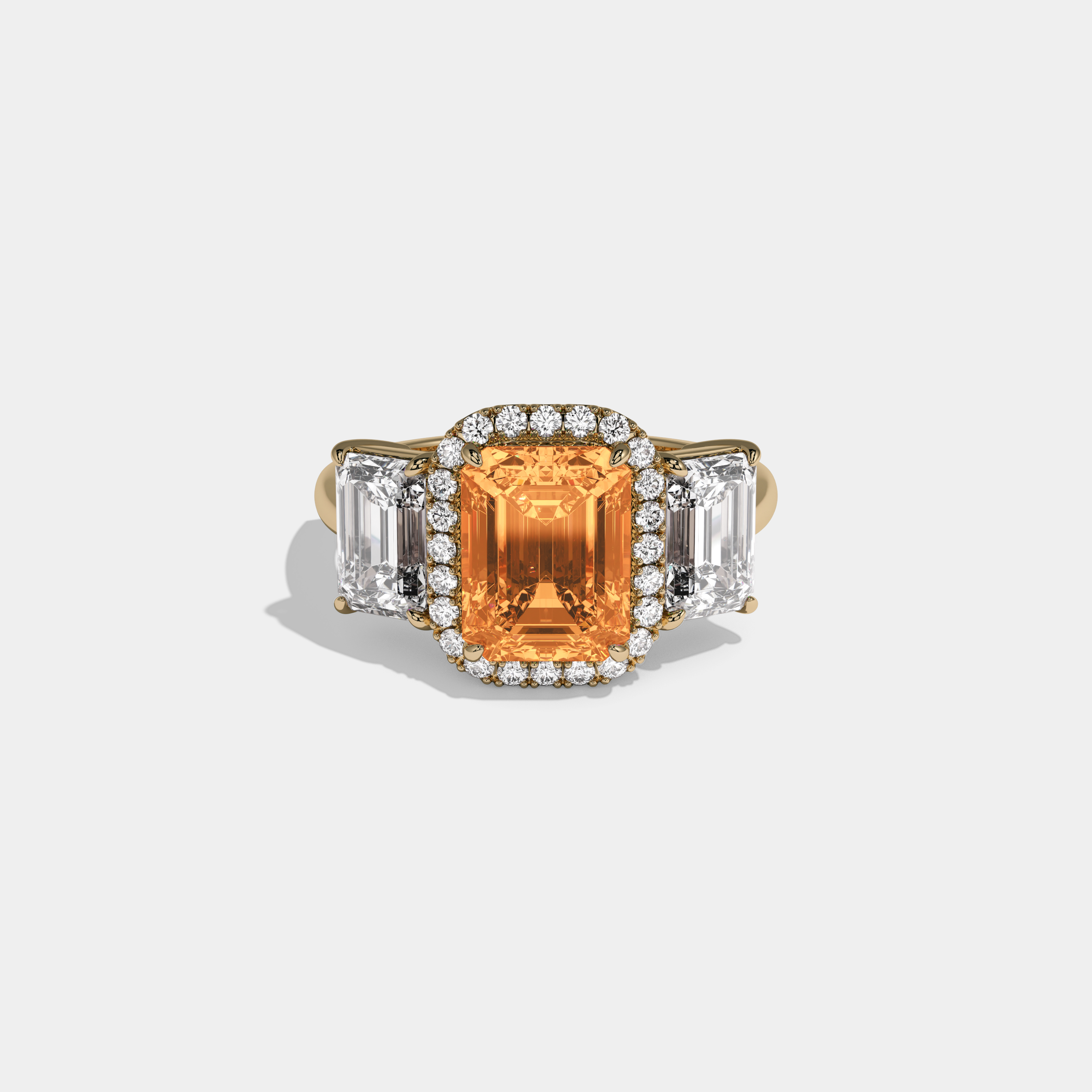 Anne Fancy Orange Emerald Cut Diamond Plain Band With Emerald Cut Sides Engagement Ring 8ct 18K Yellow Gold