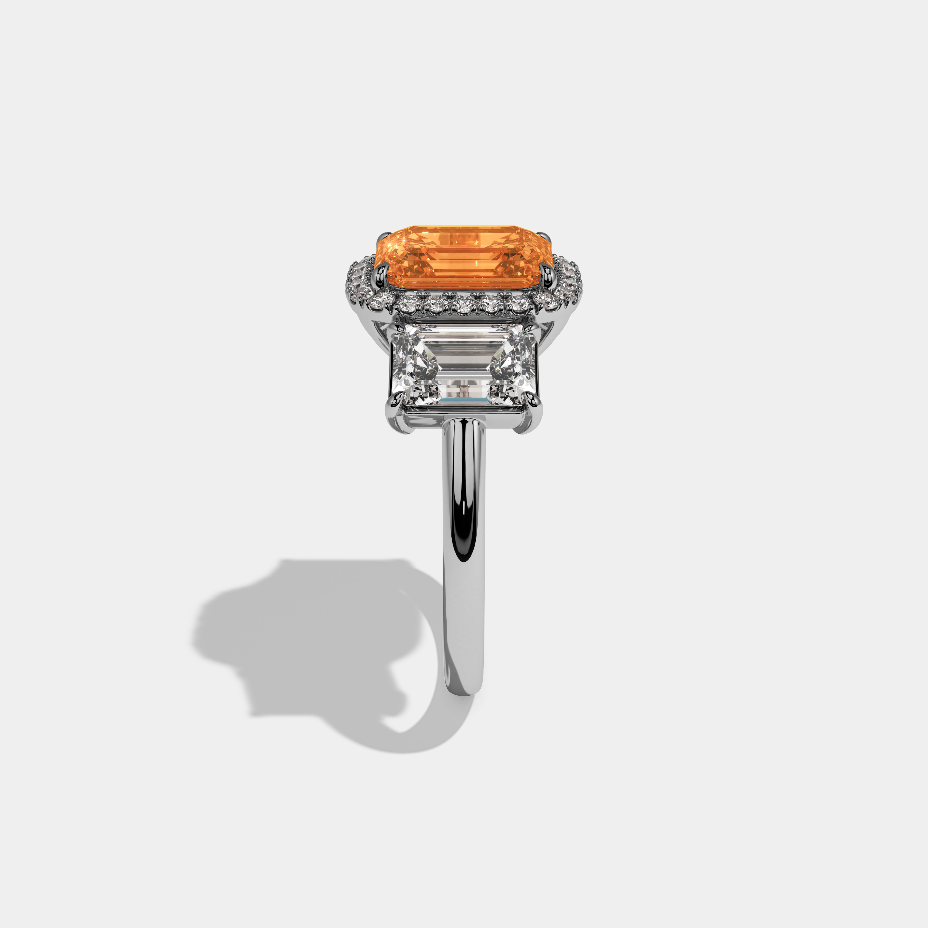 Helena Fancy Orange Emerald Cut Diamond Plain Band With Emerald Cut Sides Engagement Ring 8ct 18K White Gold