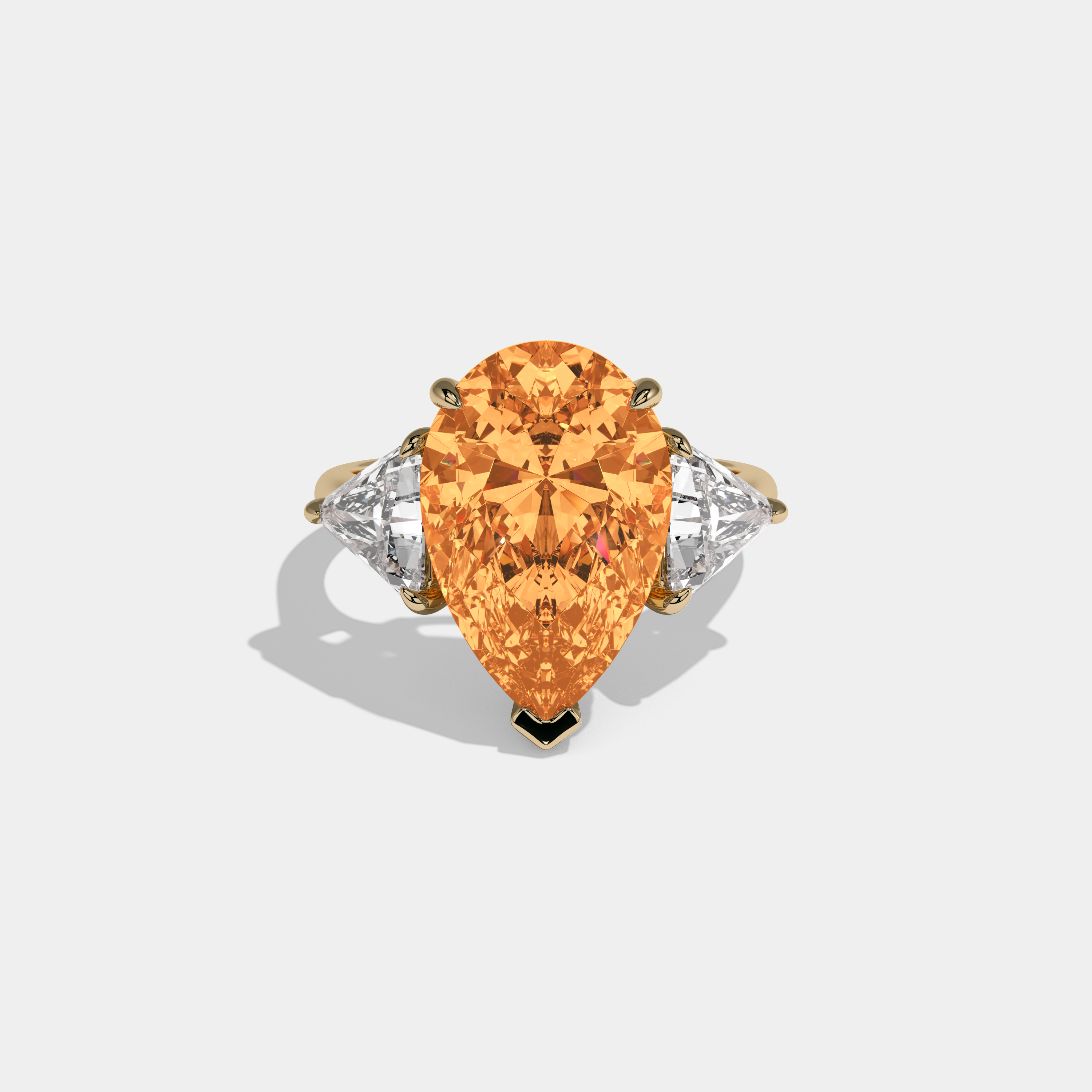 Anne Fancy Orange Pear Cut Diamond Plain Band With Triangle Cut Sides Engagement Ring 8ct 18K Yellow Gold