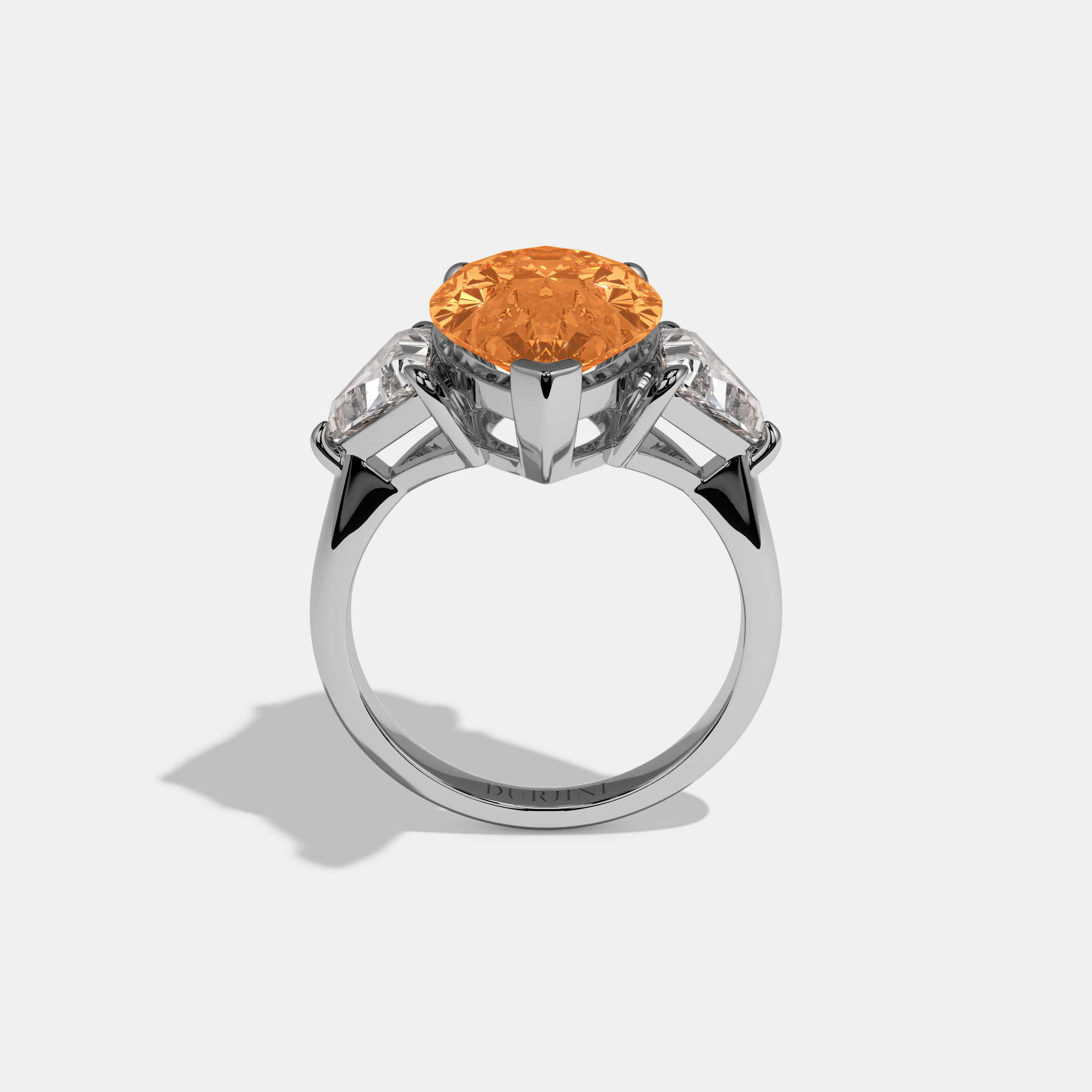 Helena Fancy Orange Pear Cut Diamond Plain Band With Triangle Cut Sides Engagement Ring 8ct 18K White Gold