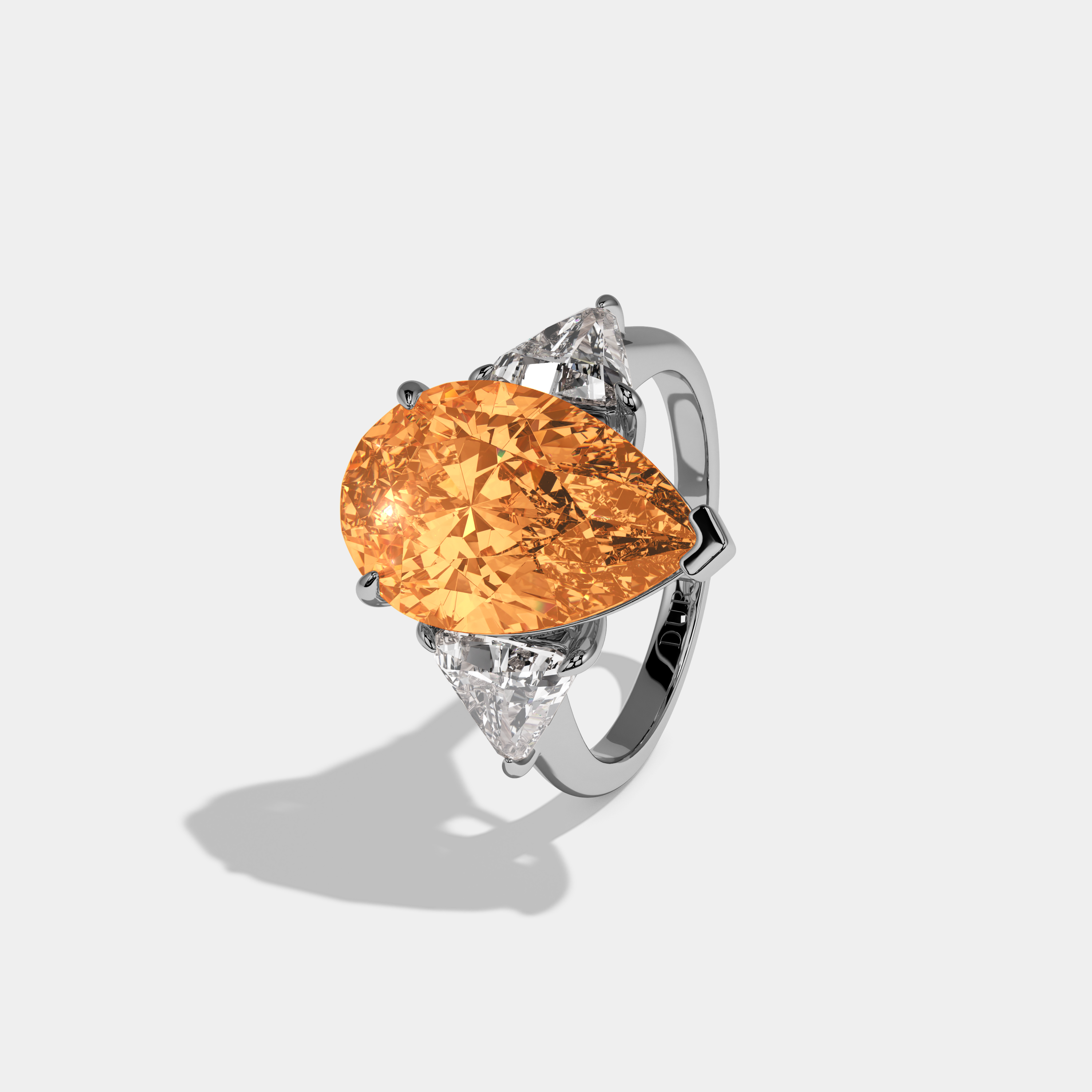 Helena Fancy Orange Pear Cut Diamond Plain Band With Triangle Cut Sides Engagement Ring 8ct 18K White Gold
