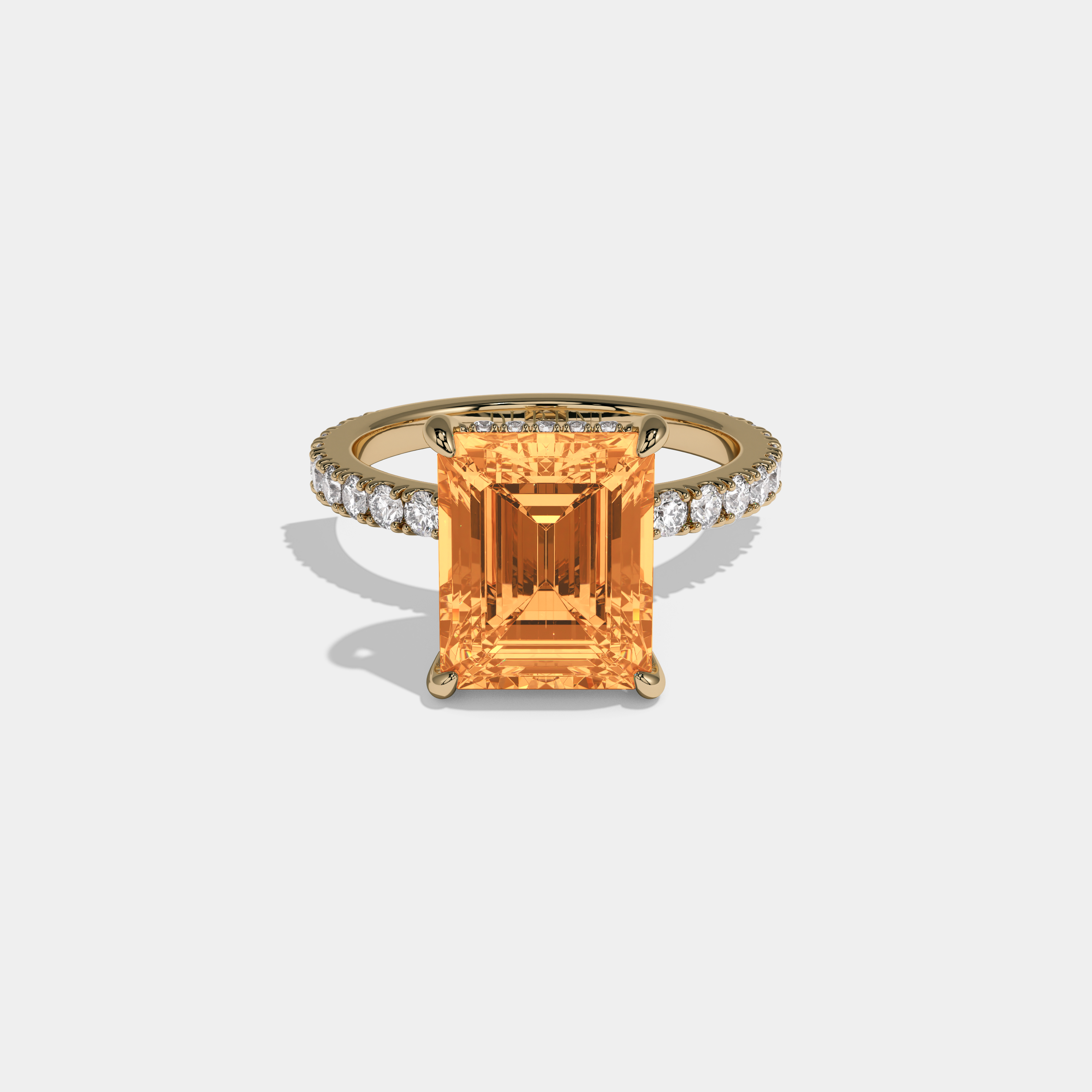 Anne Fancy Orange Emerald Cut Diamond Band Engagement Ring 7ct 18K Yellow Gold