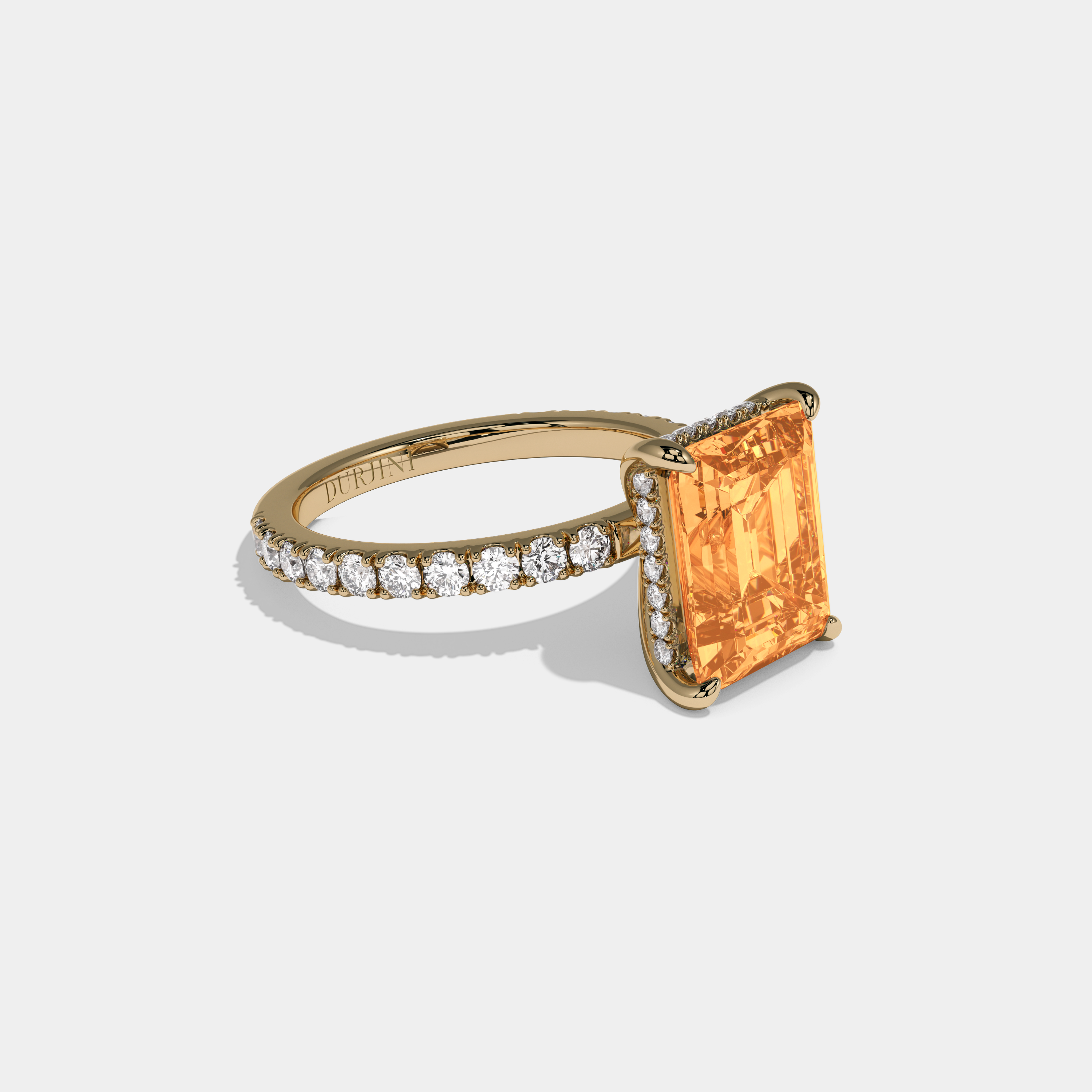 Anne Fancy Orange Emerald Cut Diamond Band Engagement Ring 7ct 18K Yellow Gold