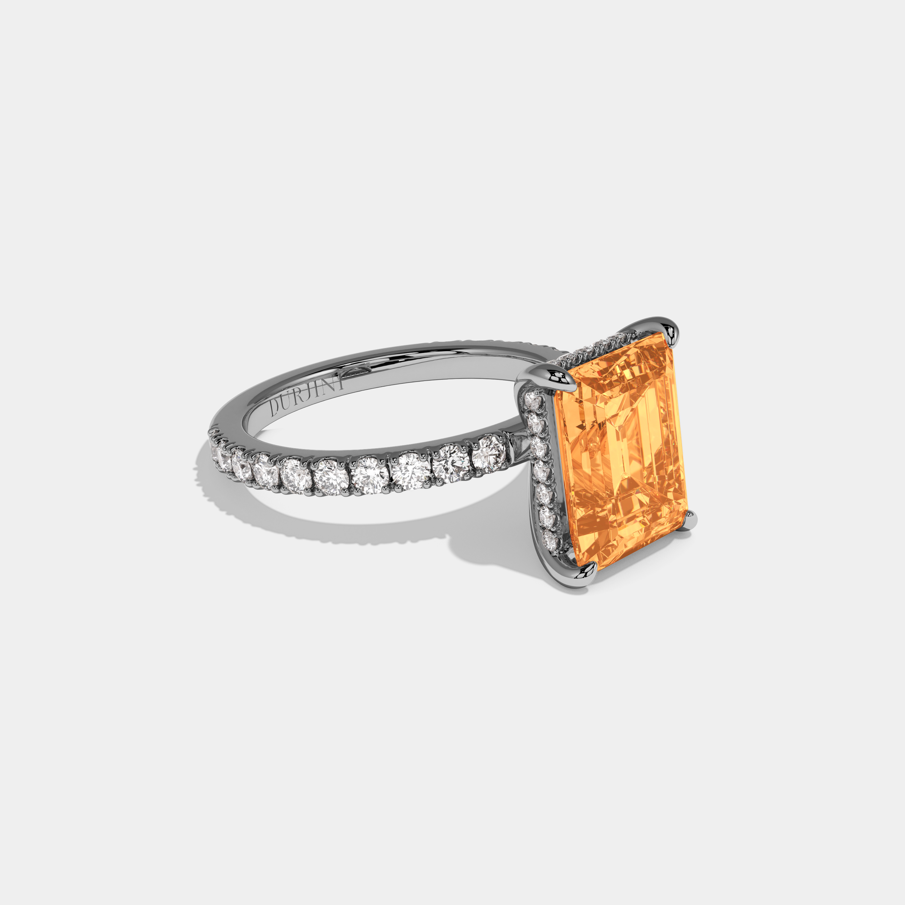 Helena Fancy Orange Emerald Cut Diamond Band Engagement Ring 7ct 18K White Gold