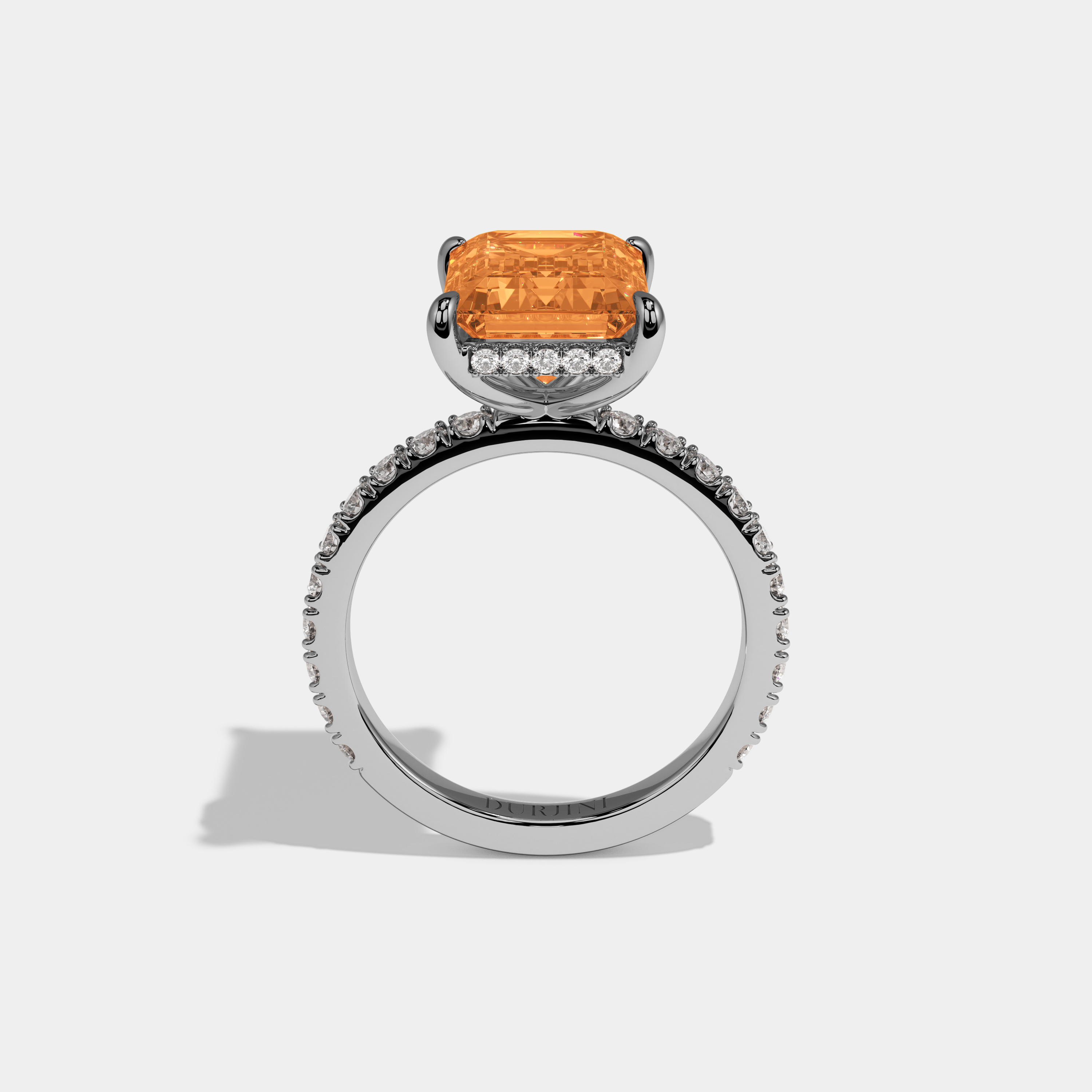 Helena Fancy Orange Emerald Cut Diamond Band Engagement Ring 7ct 18K White Gold