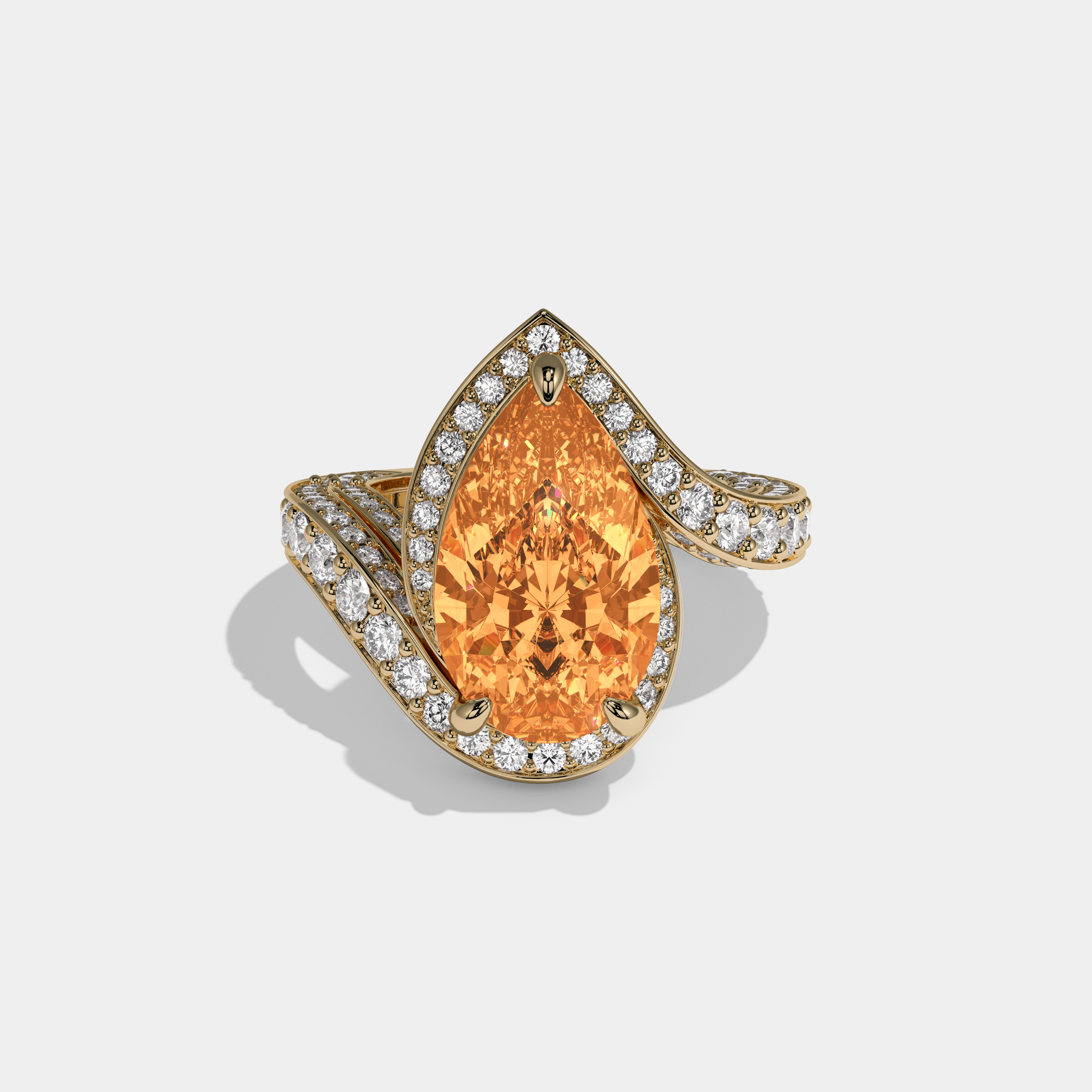 Elizabeth Fancy Orange Pear Cut Diamond Band Engagement Ring 8ct 18K Yellow Gold