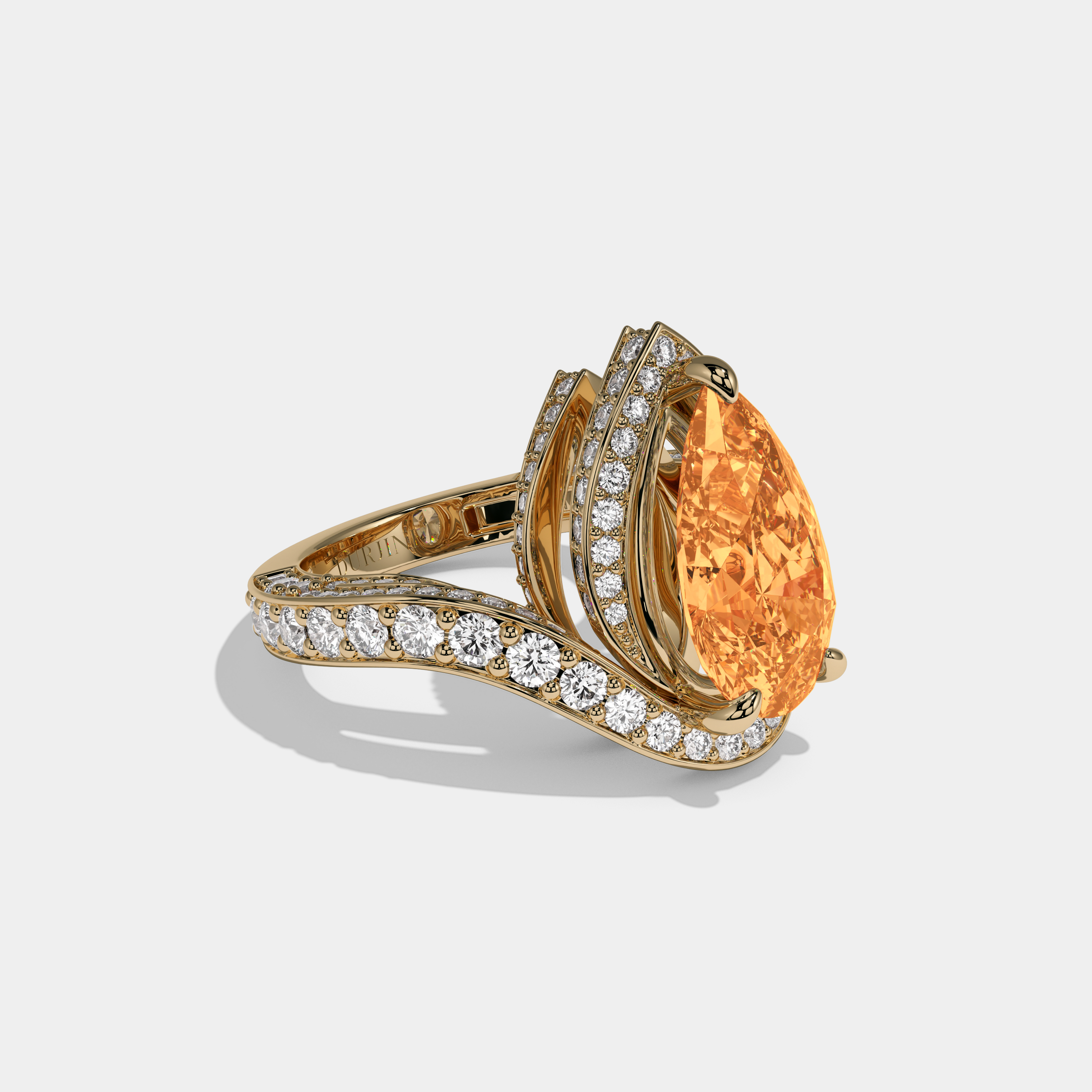 Elizabeth Fancy Orange Pear Cut Diamond Band Engagement Ring 8ct 18K Yellow Gold