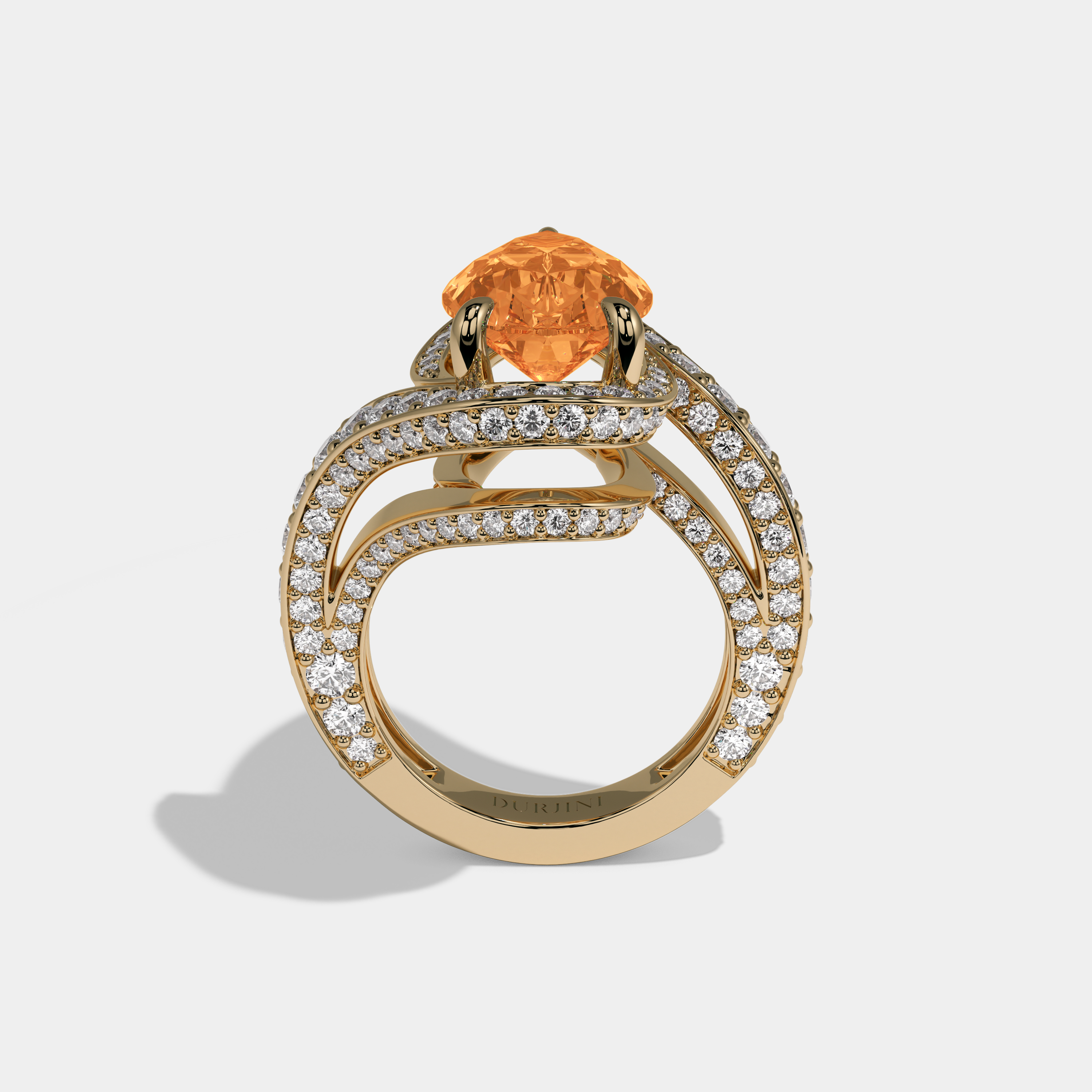 Elizabeth Fancy Orange Pear Cut Diamond Band Engagement Ring 8ct 18K Yellow Gold