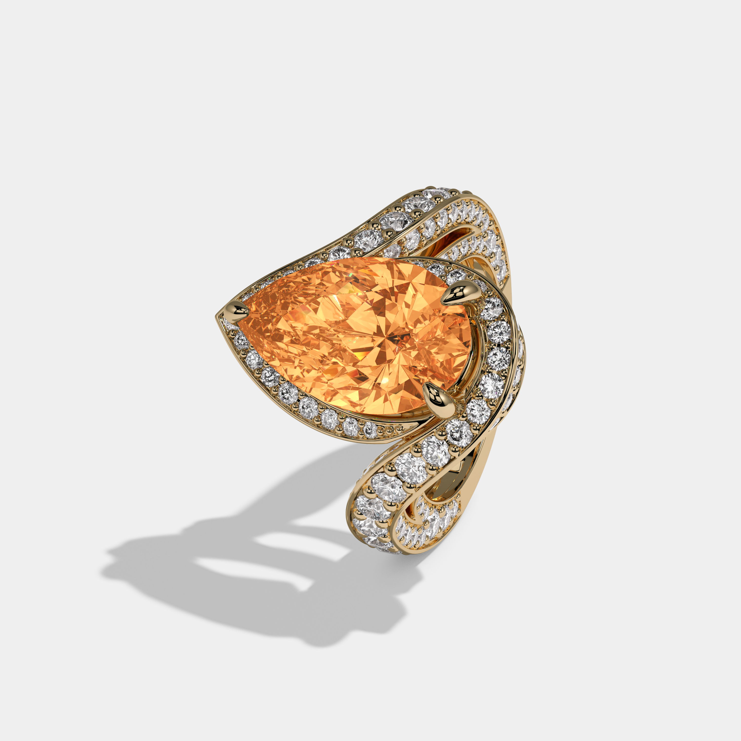 Elizabeth Fancy Orange Pear Cut Diamond Band Engagement Ring 8ct 18K Yellow Gold