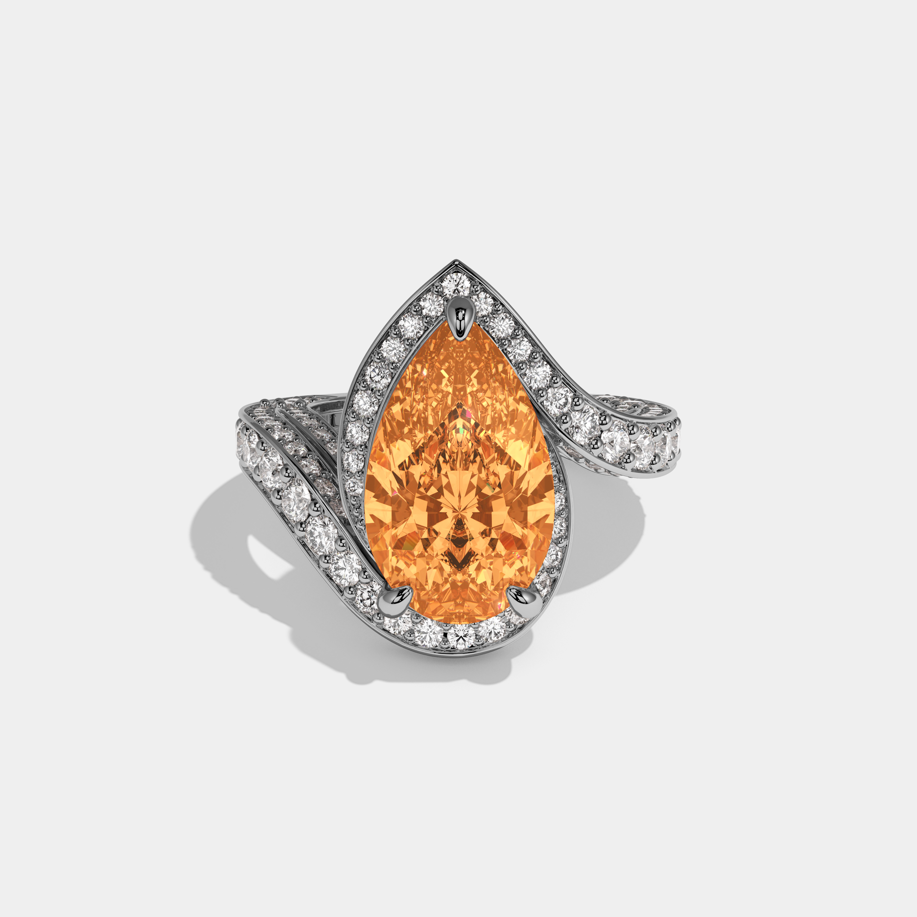 Augusta Fancy Orange Pear Cut Diamond Band Engagement Ring 8ct 18K White Gold