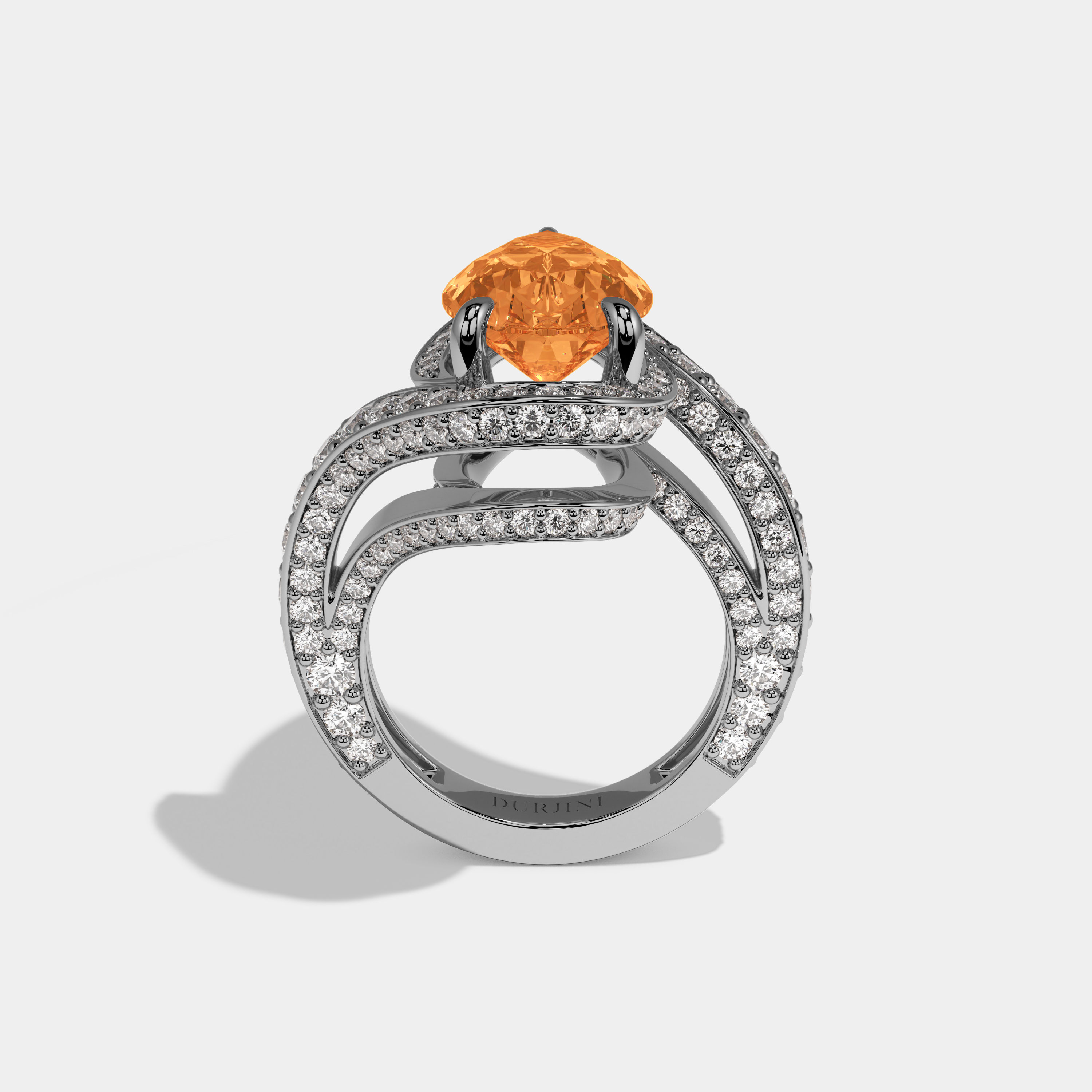 Augusta Fancy Orange Pear Cut Diamond Band Engagement Ring 8ct 18K White Gold