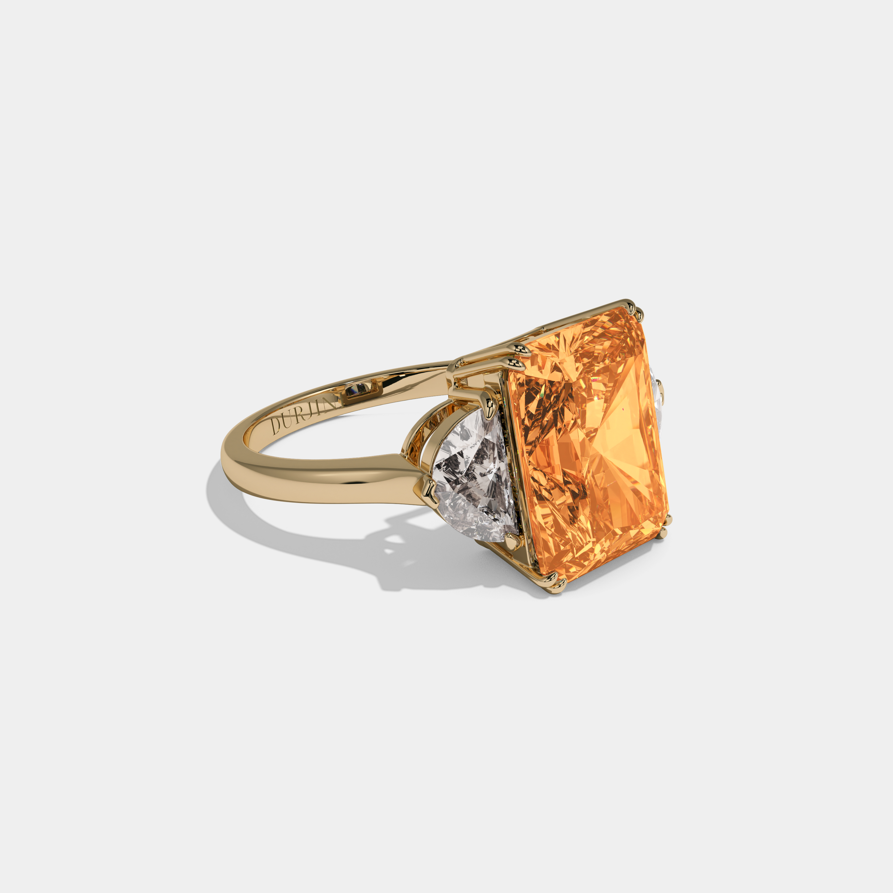 Elizabeth Fancy Orange Radiant Cut Diamond Plain Band With Half Moon Sides Engagement Ring 8ct 18K Yellow Gold