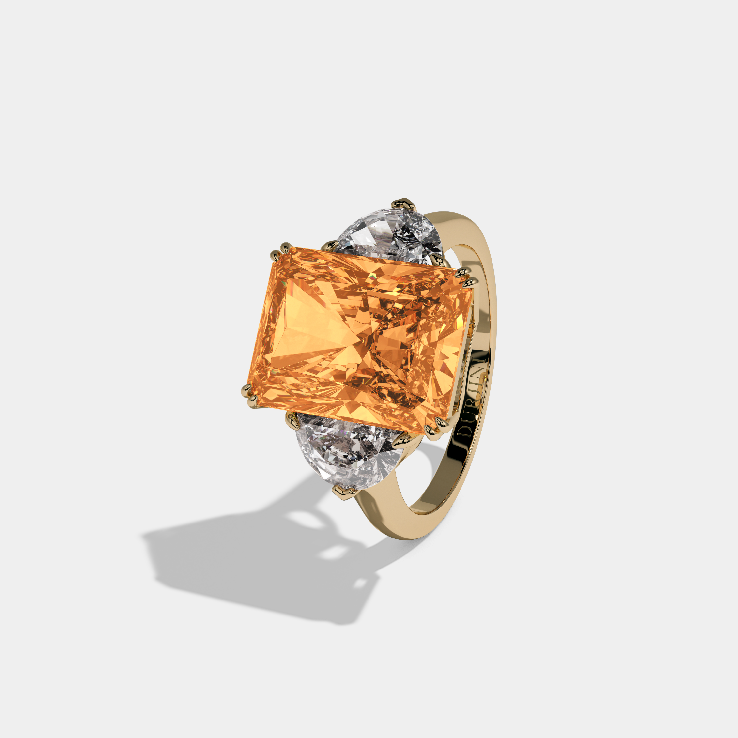 Elizabeth Fancy Orange Radiant Cut Diamond Plain Band With Half Moon Sides Engagement Ring 8ct 18K Yellow Gold