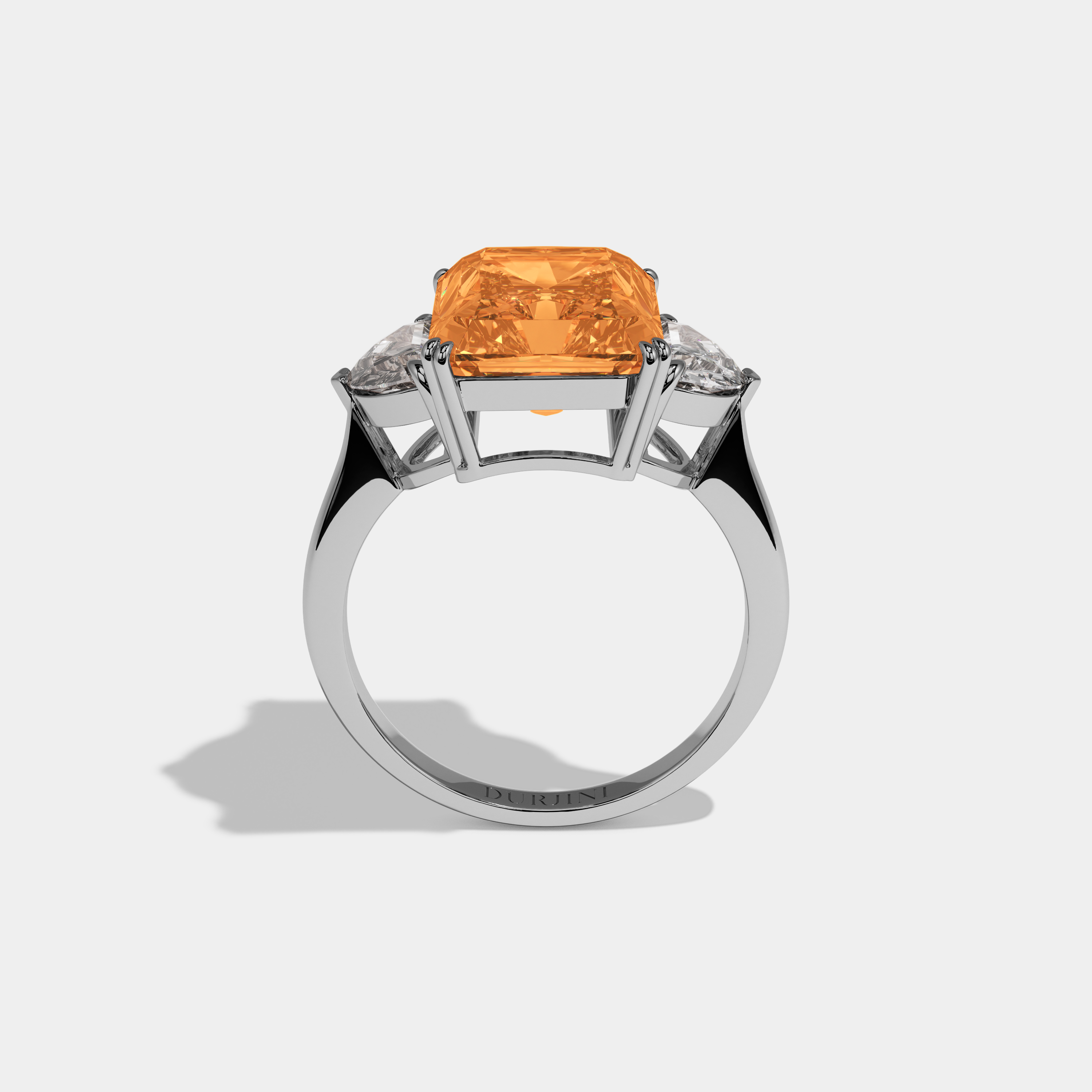 Augusta Fancy Orange Radiant Cut Diamond Plain Band With Half Moon Sides Engagement Ring 8ct 18K White Gold