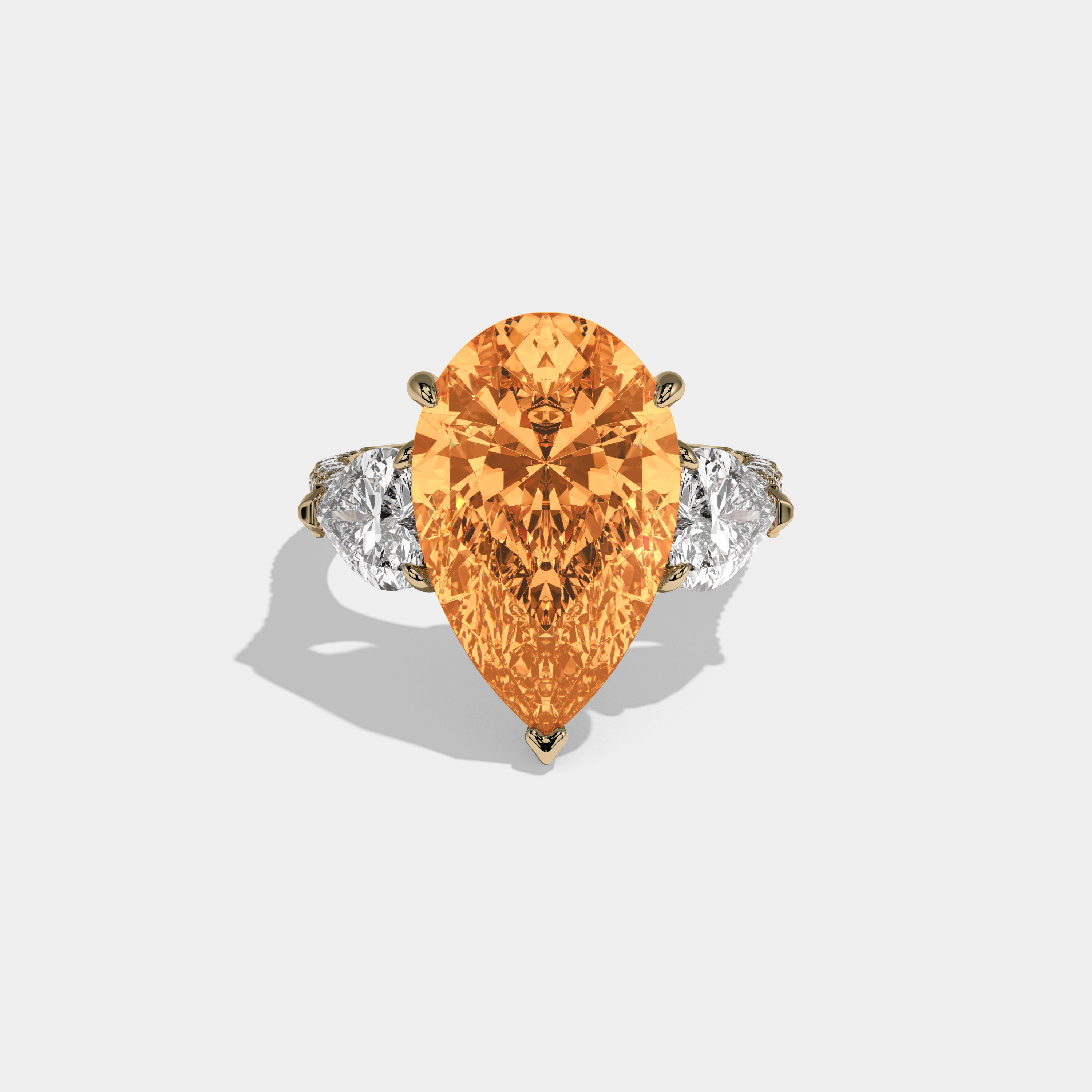 Sophia Fancy Orange Pear Cut Diamond Band With Heart Cut Sides Engagement Ring 9ct 18K Yellow Gold