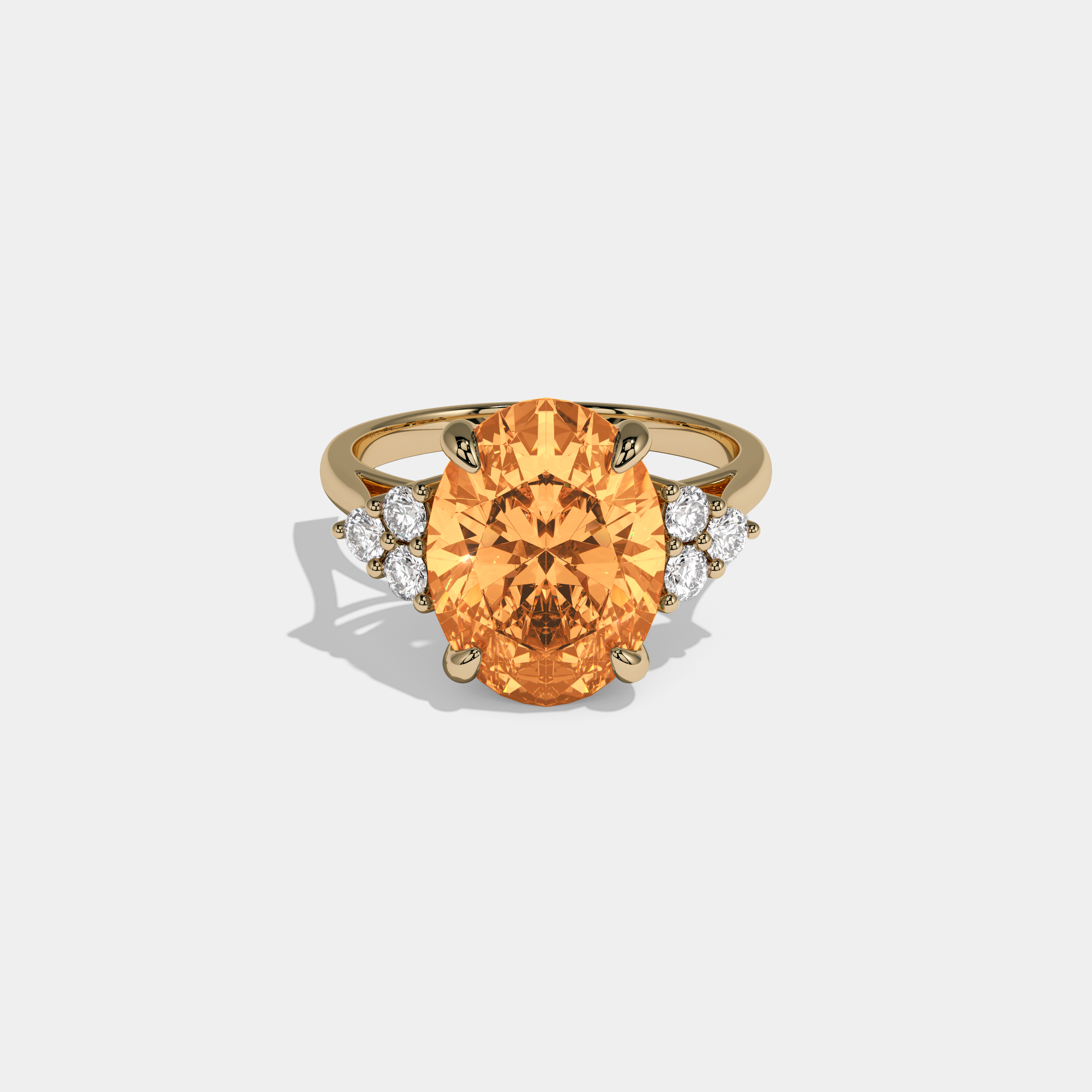 Isadora Fancy Orange Oval Cut Diamond Plain Band Engagement Ring With Round Sides 6ct 18K Yellow Gold