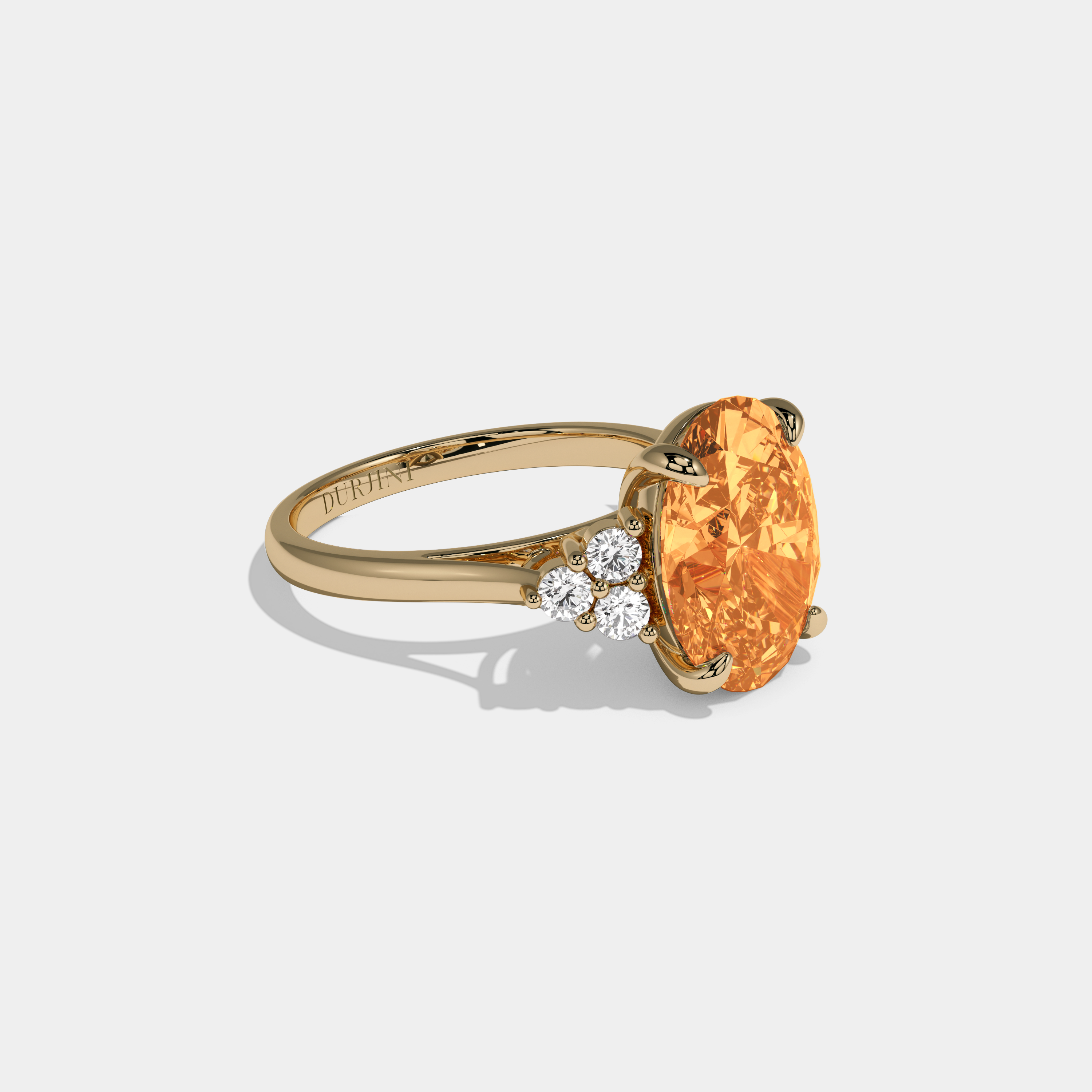 Isadora Fancy Orange Oval Cut Diamond Plain Band Engagement Ring With Round Sides 6ct 18K Yellow Gold