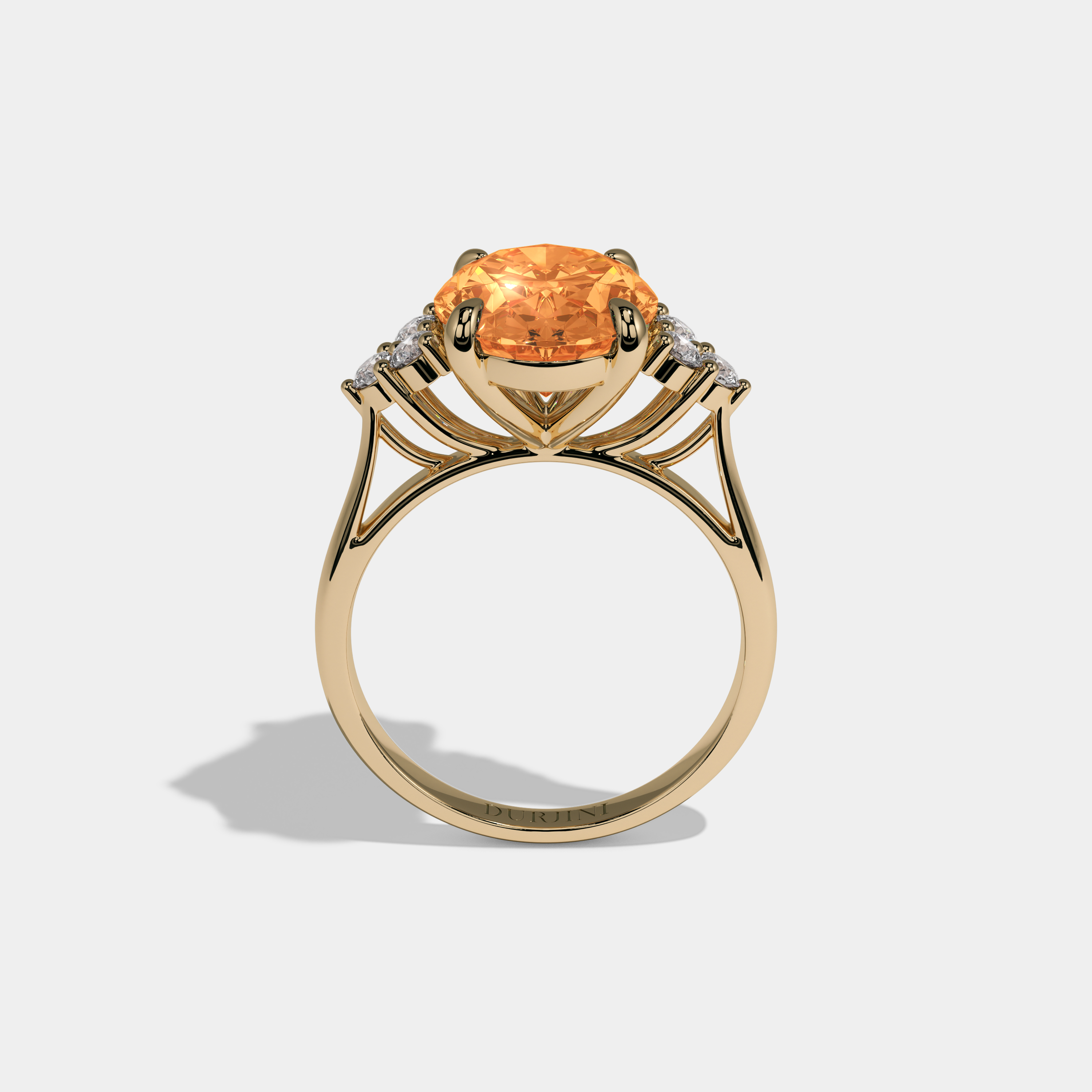 Isadora Fancy Orange Oval Cut Diamond Plain Band Engagement Ring With Round Sides 6ct 18K Yellow Gold