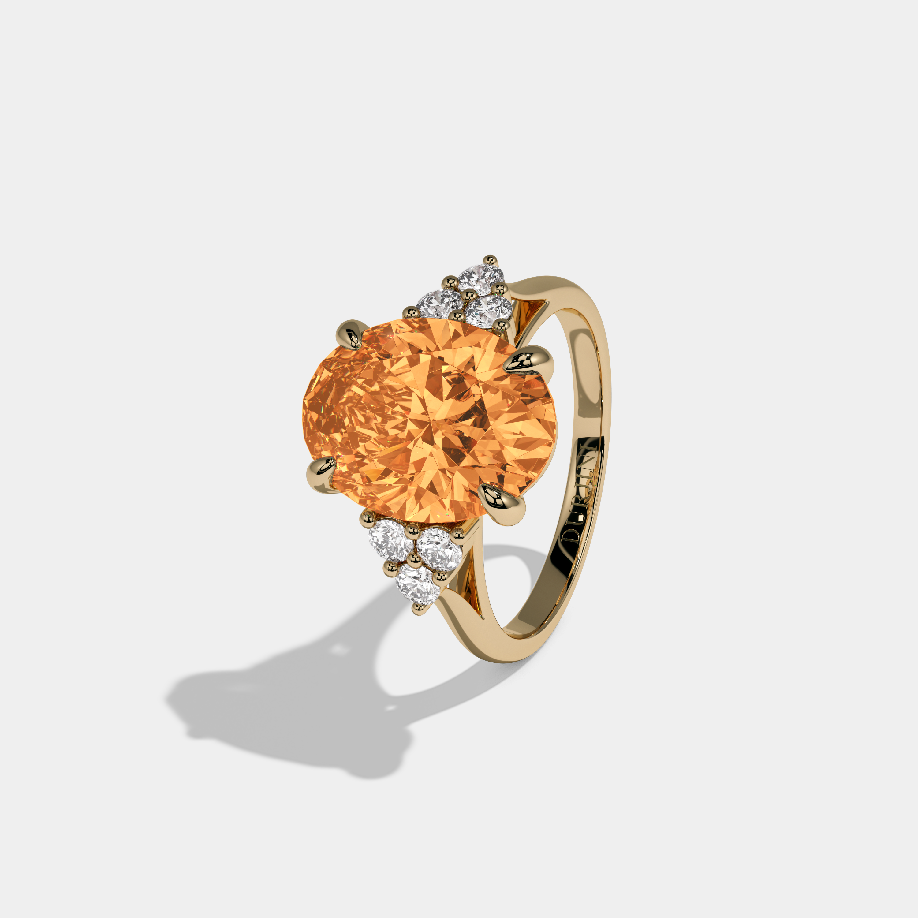 Isadora Fancy Orange Oval Cut Diamond Plain Band Engagement Ring With Round Sides 6ct 18K Yellow Gold